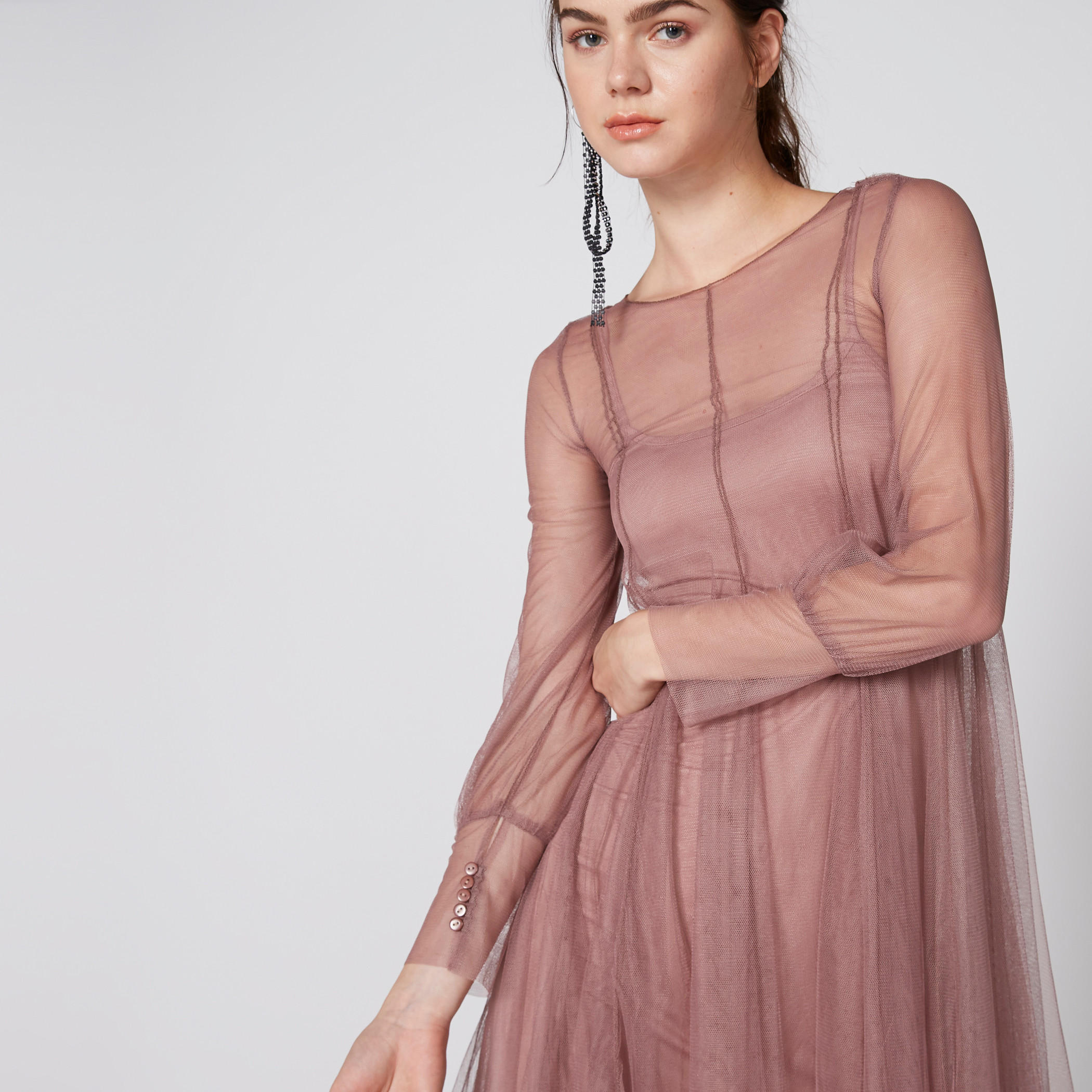 فستان شبكي متوسط الطول بأكمام طويلة-women-clothing-dresses-image-3