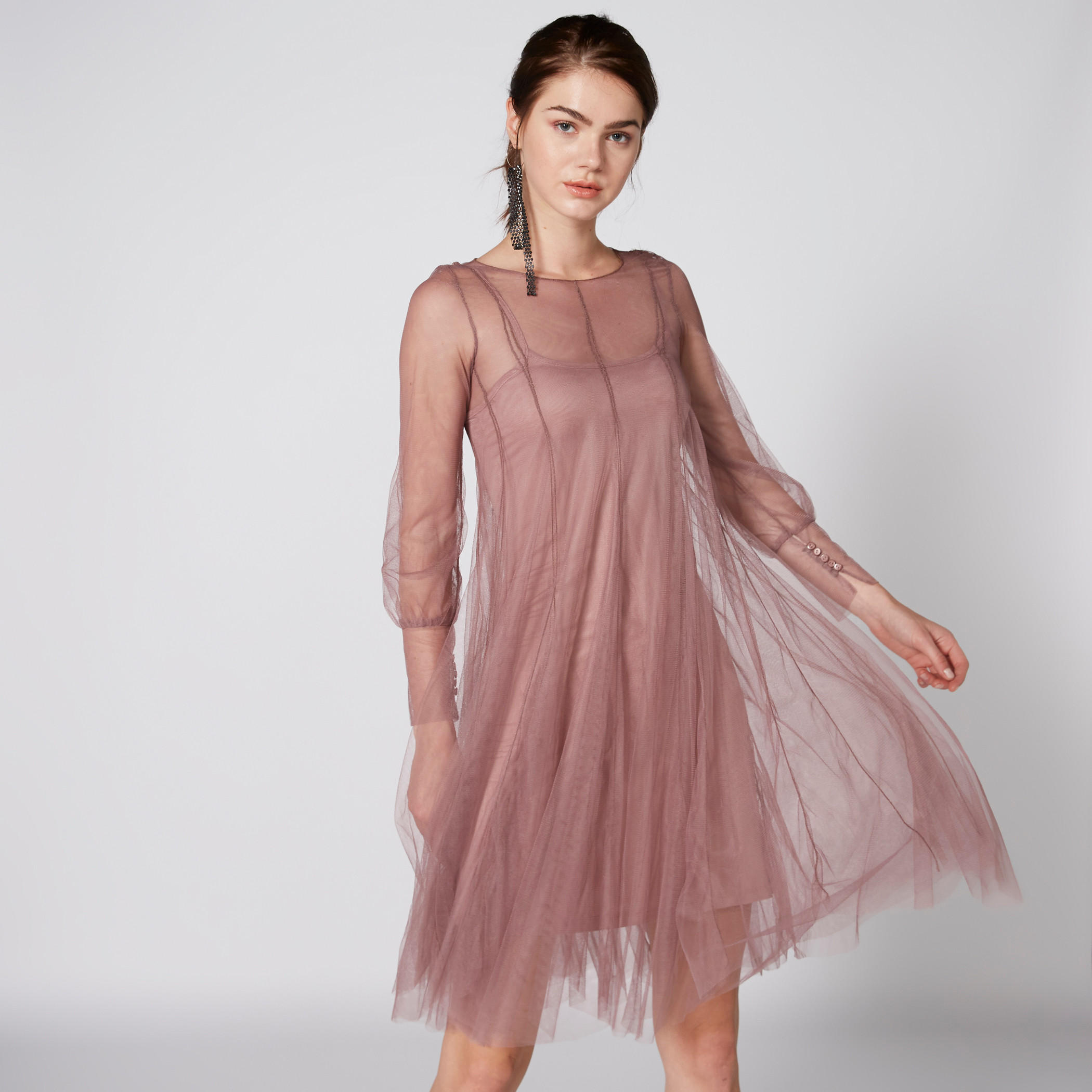 فستان شبكي متوسط الطول بأكمام طويلة-women-clothing-dresses-image-4