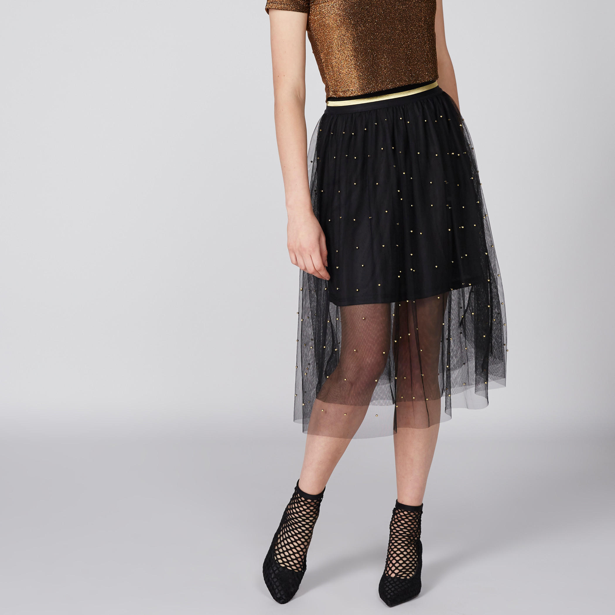 تنّورة إيه لاين مزيّنة بخصر مطّاطي من تو إكستريمز-women-clothing-bottoms-skirts-image-1