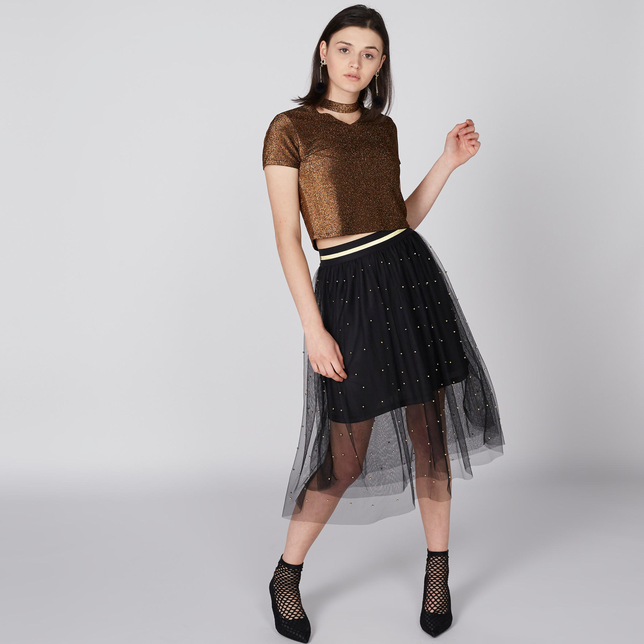 تنّورة إيه لاين مزيّنة بخصر مطّاطي من تو إكستريمز-women-clothing-bottoms-skirts-image-2