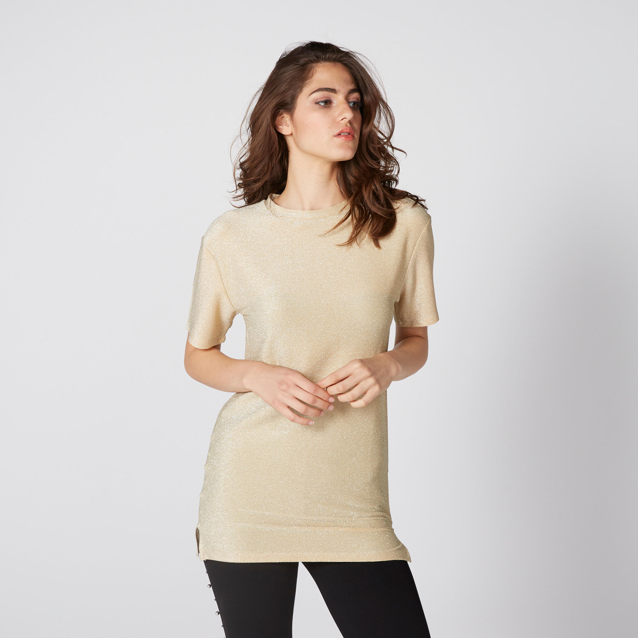 تيشيرت بياقة مستديرة وأكمام قصيرة وفتحة جانبية-women-clothing-shirtsandblouses-blouses-image-1