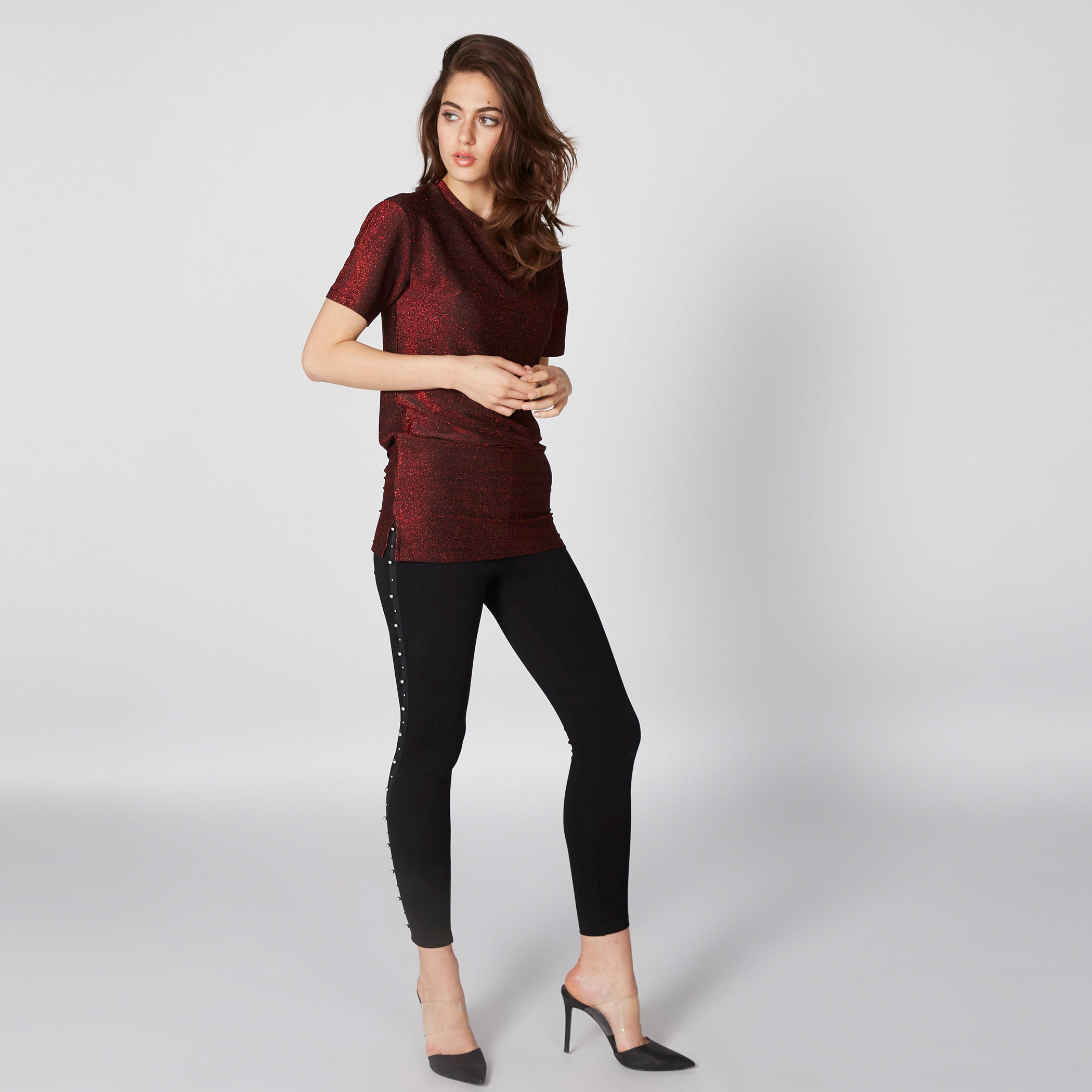 Textured Round Neck Top with Short Sleeves and Side Slit-women-clothing-shirtsandblouses-blouses-image-3