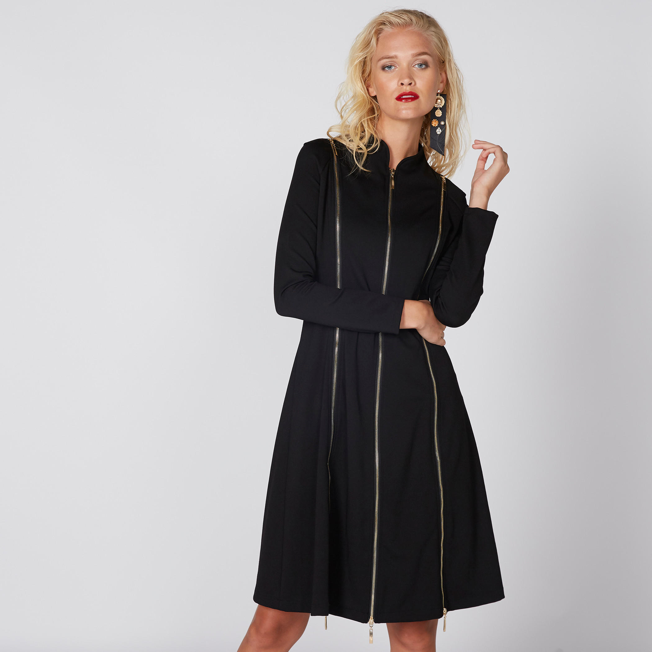 فستان ميدي بأكمام طويلة وسحّاب إغلاق-women-clothing-dresses-image-1