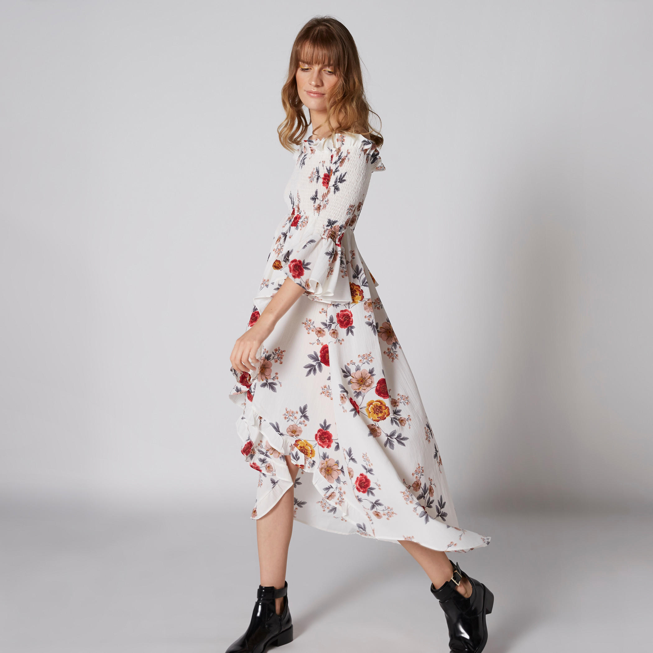 Off Shoulder Printed Maxi Dress with Asymmetric Hem-women-clothing-dresses-image-1
