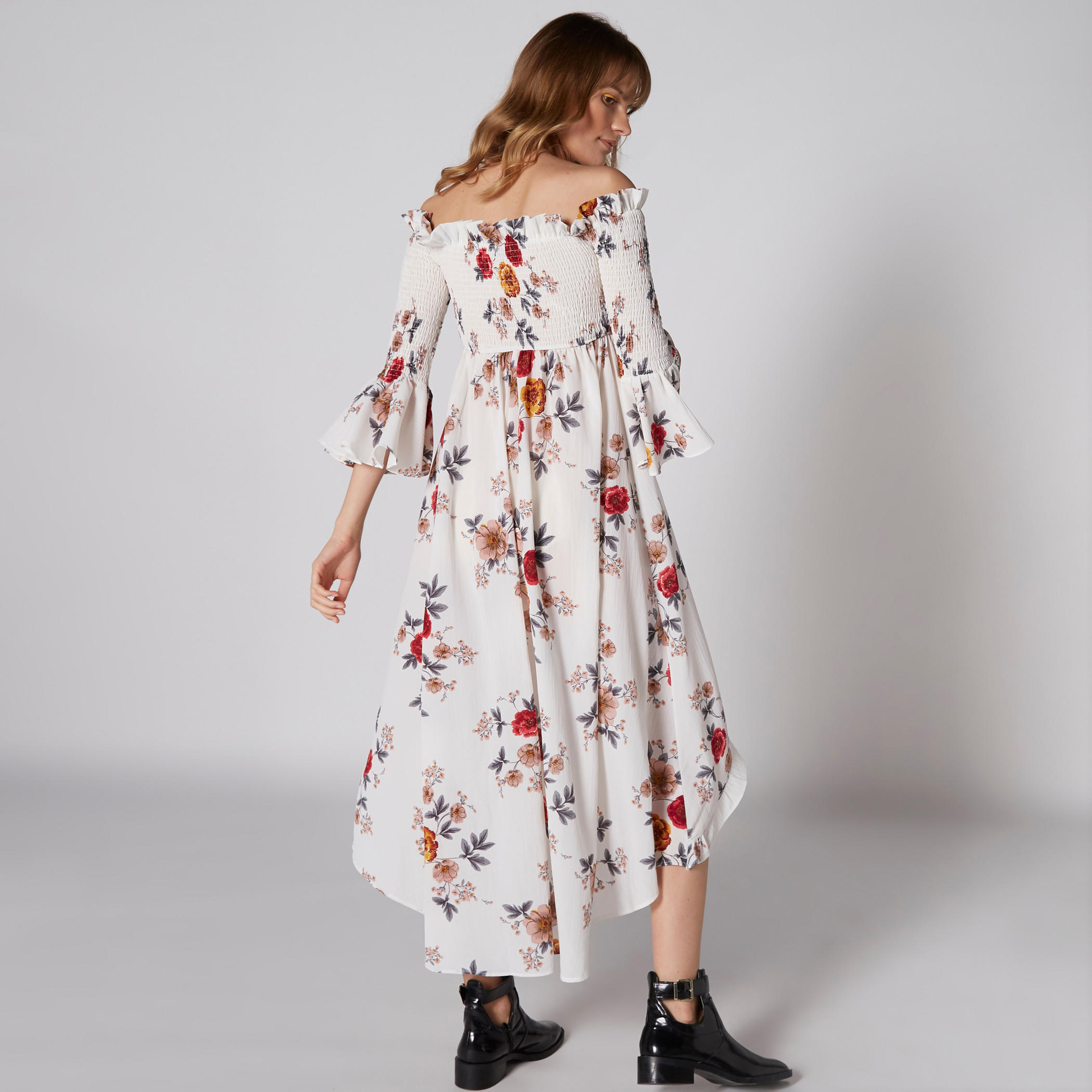Off Shoulder Printed Maxi Dress with Asymmetric Hem-women-clothing-dresses-image-2