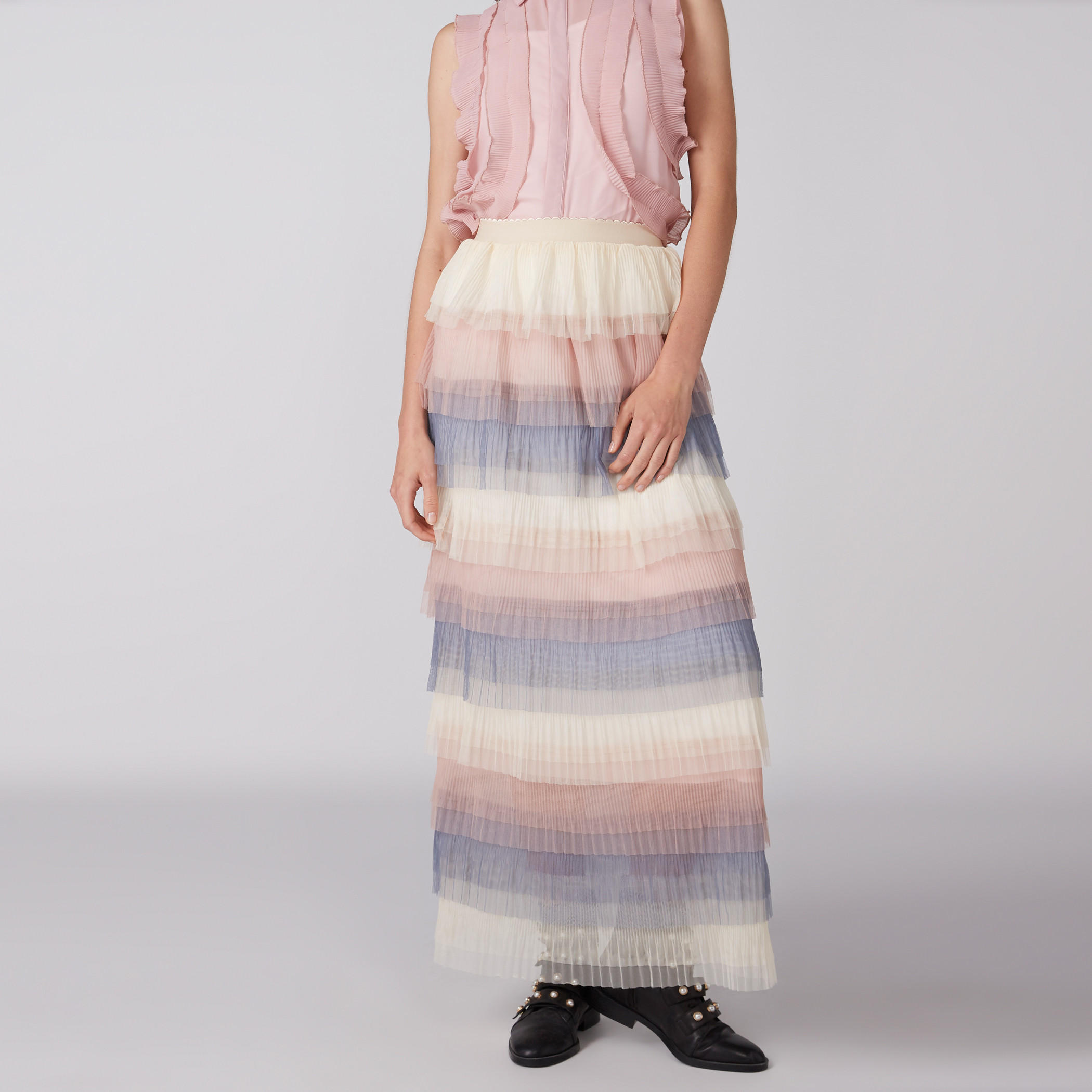 تنّورة طويلة بتفاصيل شبكيّة وخصر مطّاطي من تو إكستريمز-women-clothing-bottoms-skirts-image-3