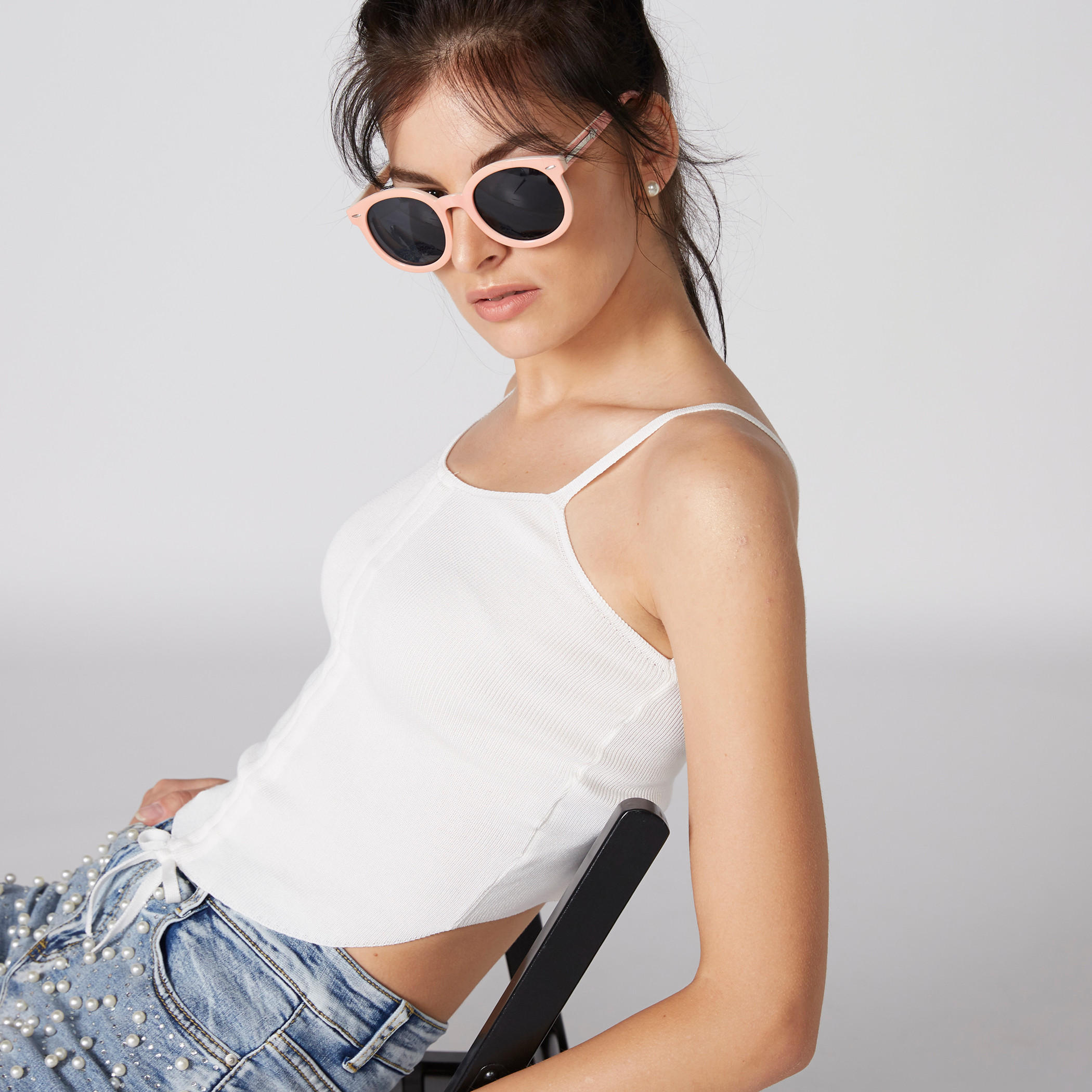 بلوزة قصيرة بحمّالات رفيعة وأربطة ودرزات-women-clothing-shirtsandblouses-blouses-image-3