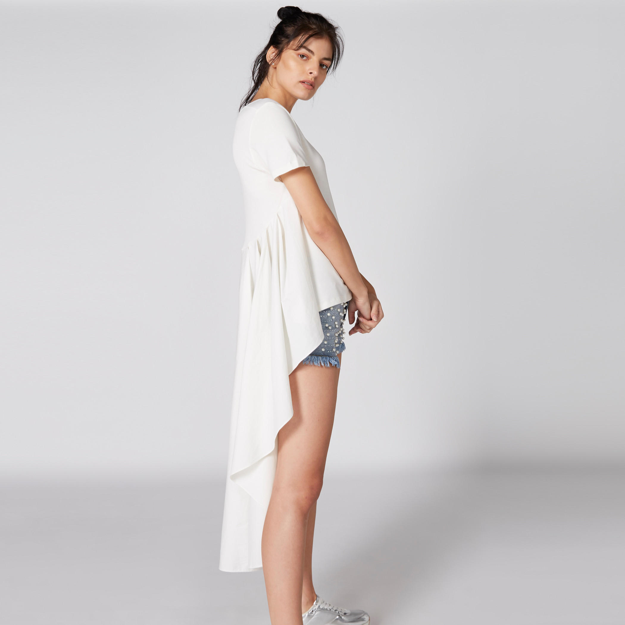 بلوزة كشكش بياقة مستديرة وأكمام قصيرة وحوّاف غير مستوية-women-clothing-shirtsandblouses-blouses-image-4