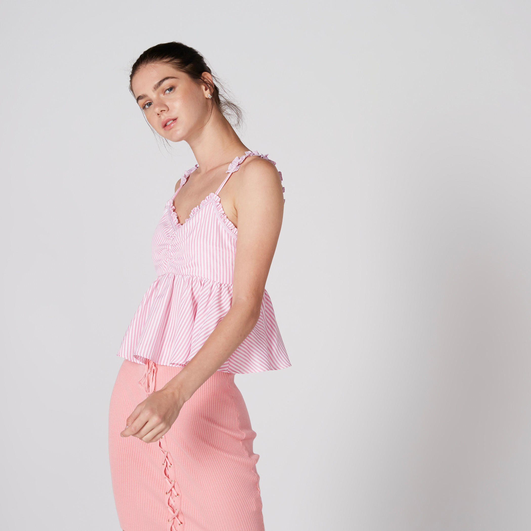 بلوزة مقلّمة بياقة سويت هارت وتفاصيل كشكش-women-clothing-shirtsandblouses-blouses-image-3