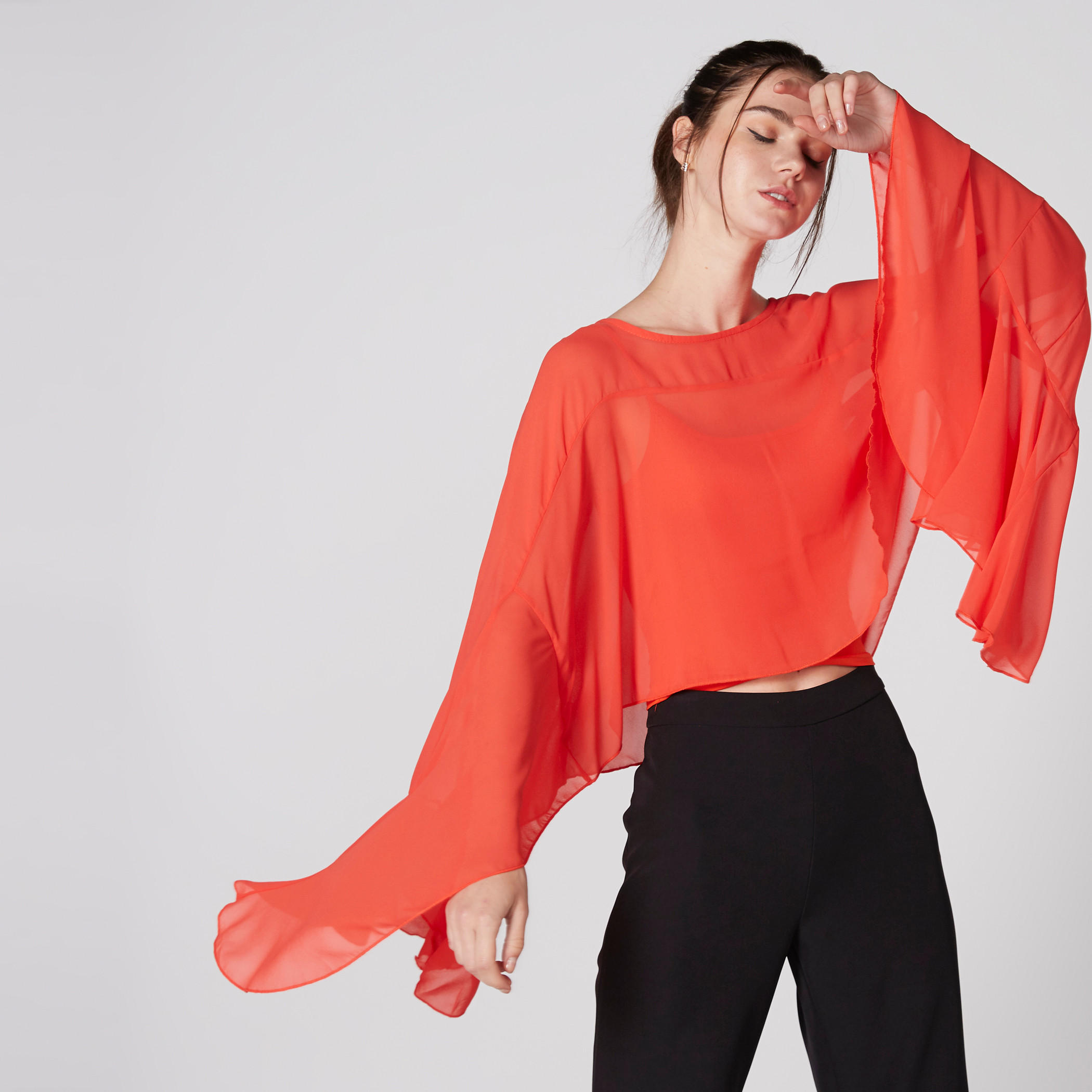 Round Neck Top with Flared Sleeves and Keyhole Closure-women-clothing-shirtsandblouses-blouses-image-1