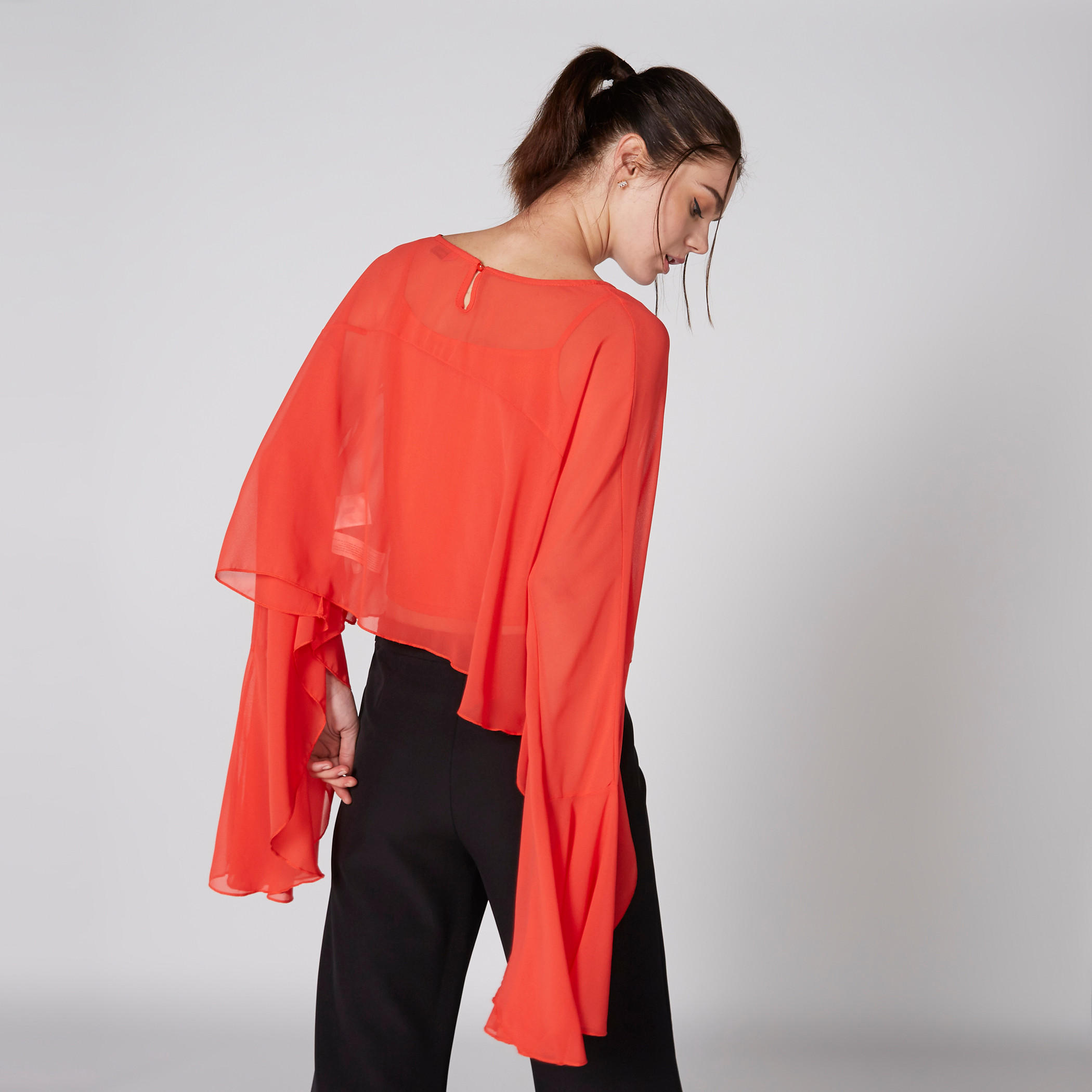 Round Neck Top with Flared Sleeves and Keyhole Closure-women-clothing-shirtsandblouses-blouses-image-2