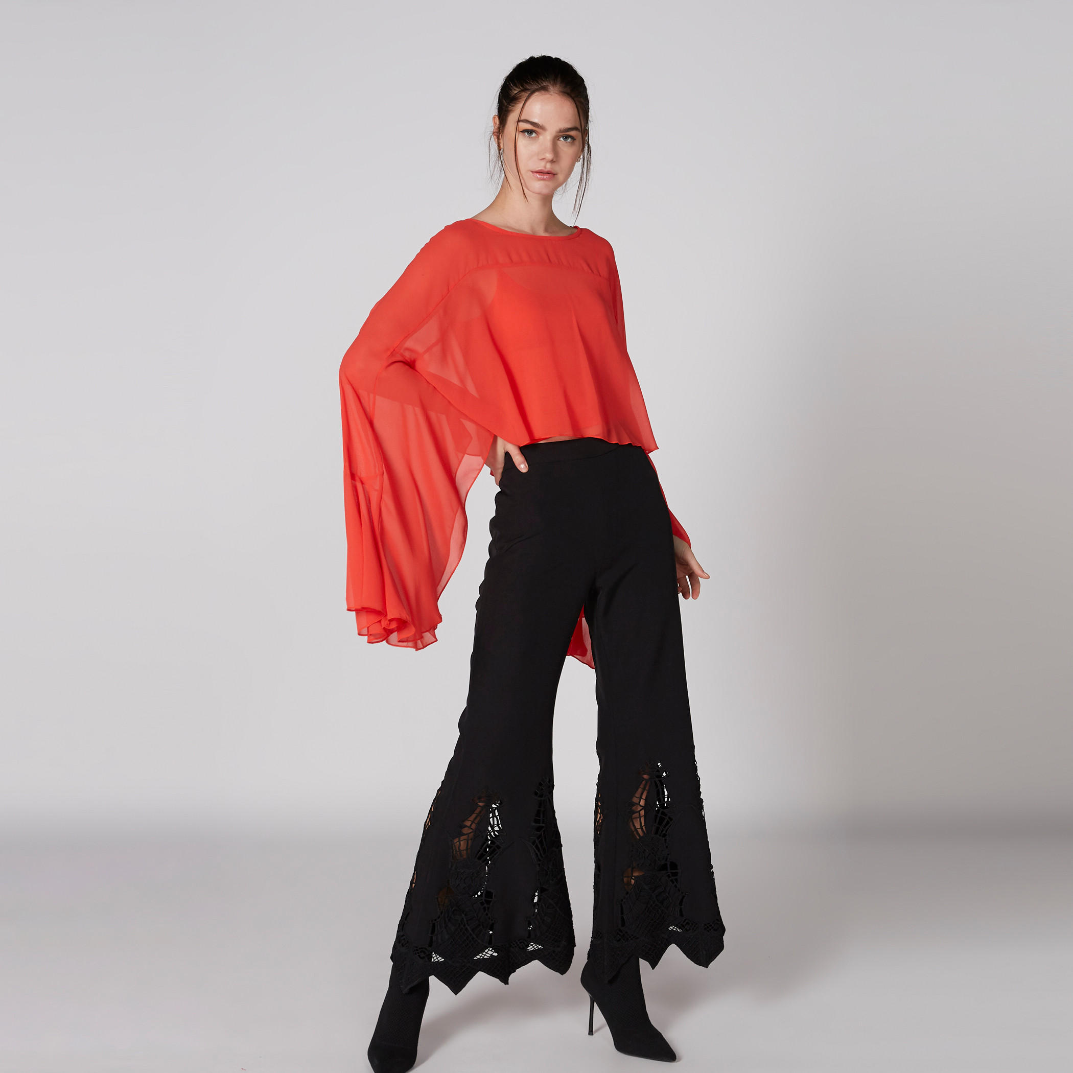 Round Neck Top with Flared Sleeves and Keyhole Closure-women-clothing-shirtsandblouses-blouses-image-3