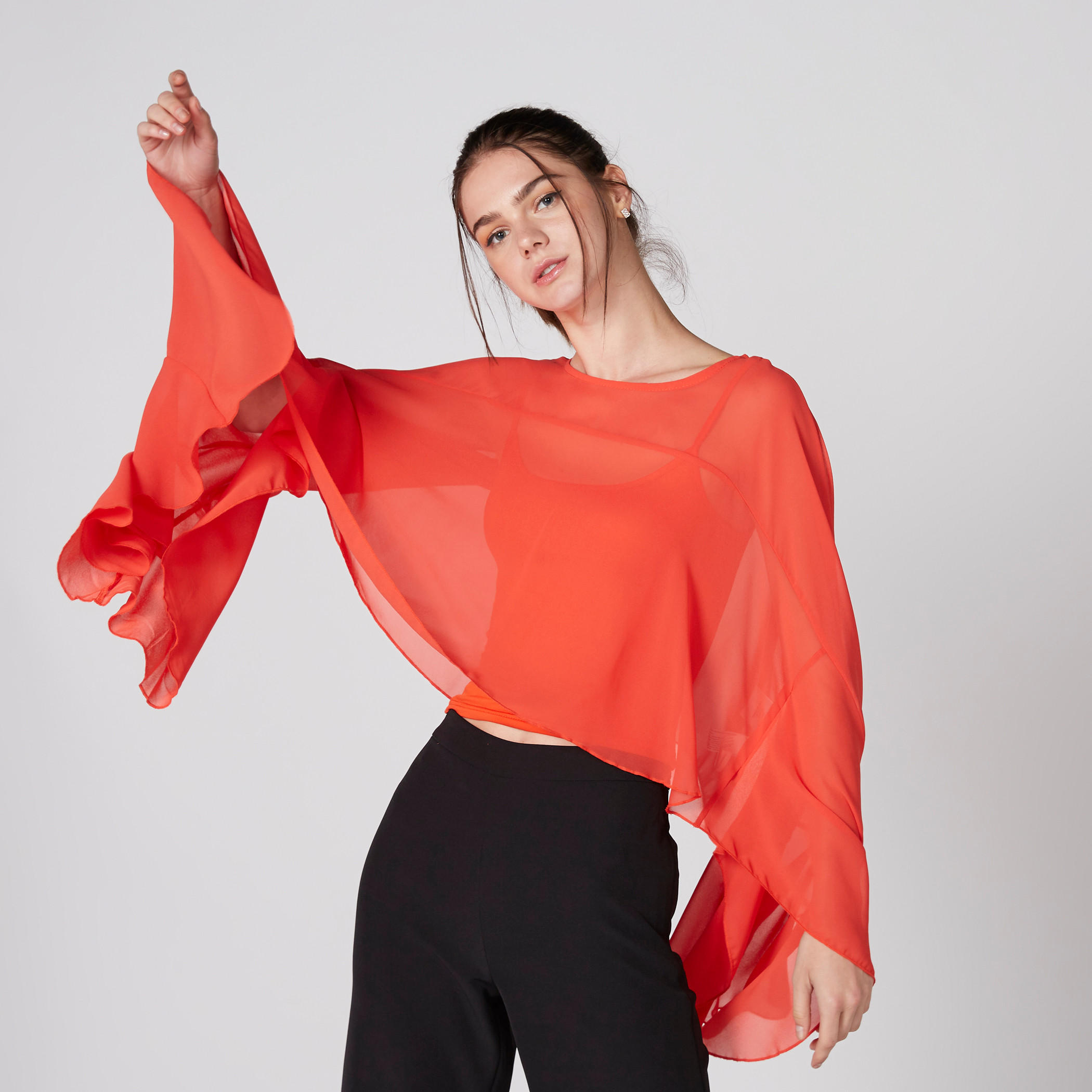 Round Neck Top with Flared Sleeves and Keyhole Closure-women-clothing-shirtsandblouses-blouses-image-4