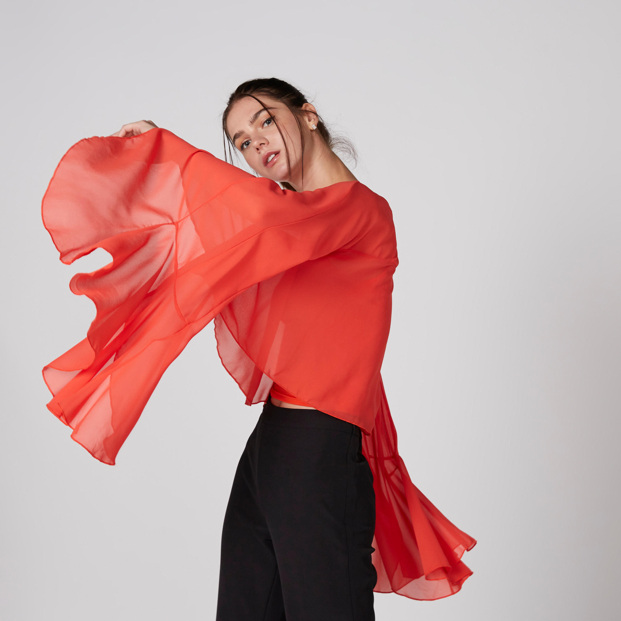 Round Neck Top with Flared Sleeves and Keyhole Closure-women-clothing-shirtsandblouses-blouses-image-5