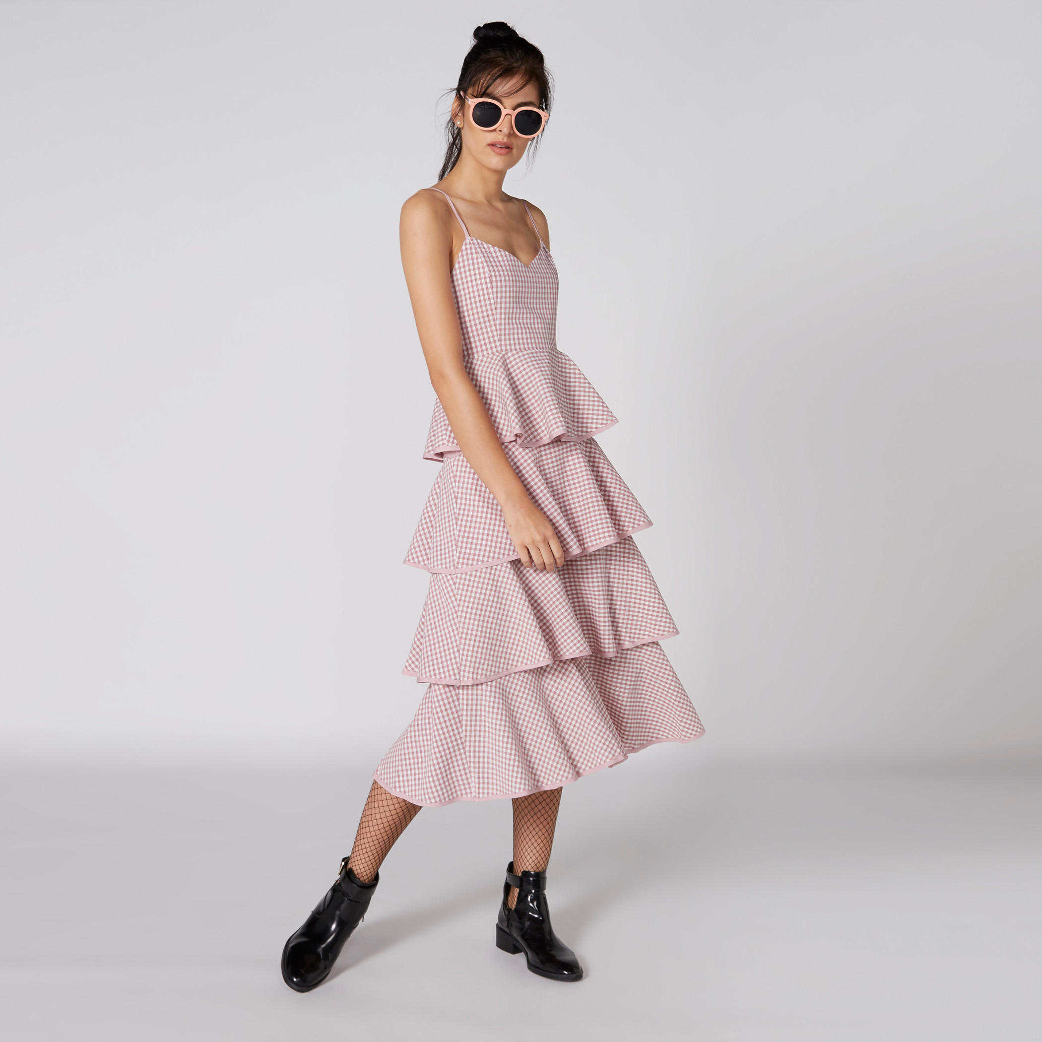 فستان كاروهات متوسط الطول بحمّالات رفيعة-women-clothing-dresses-image-3