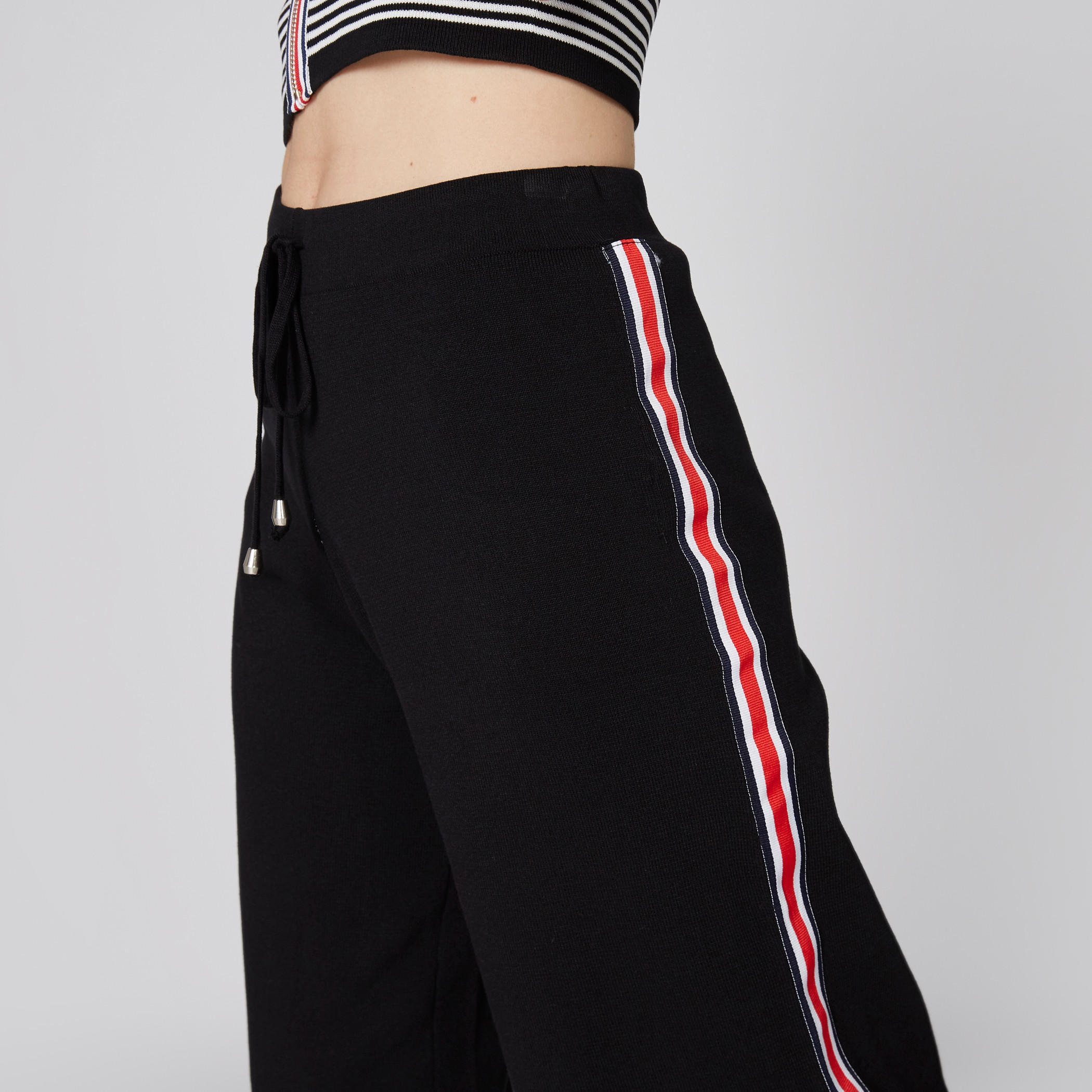 Tape Detail Culottes with Elasticised Waistband and Drawstring-women-clothing-bottoms-trousers-image-1