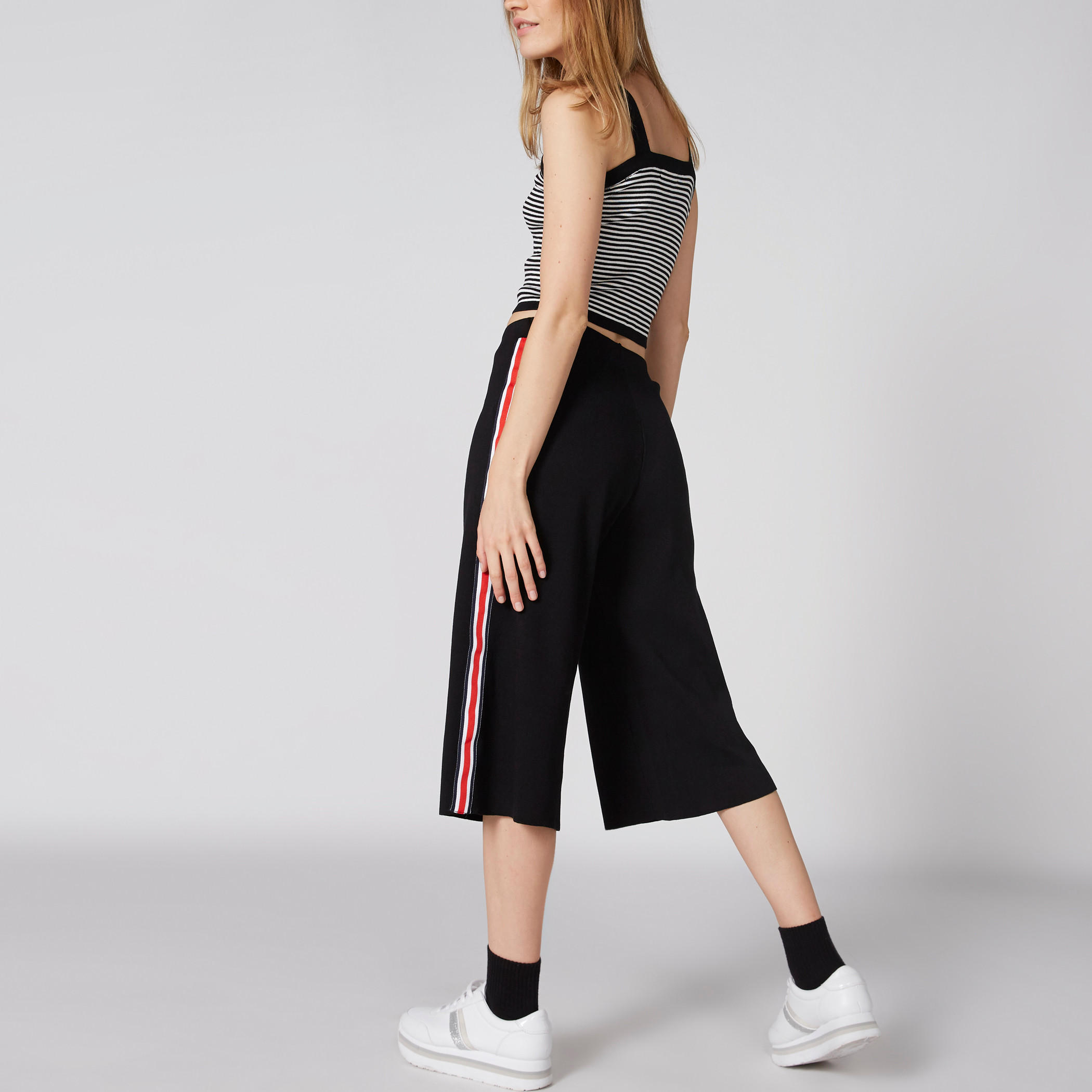 Tape Detail Culottes with Elasticised Waistband and Drawstring-women-clothing-bottoms-trousers-image-2