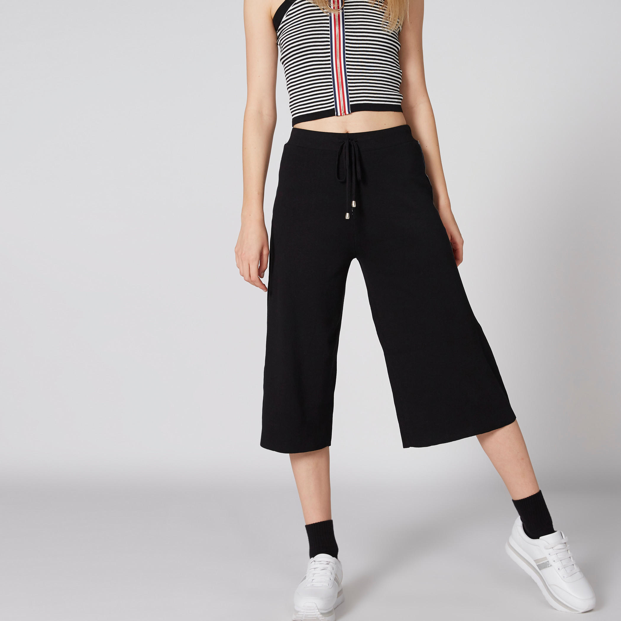 Tape Detail Culottes with Elasticised Waistband and Drawstring-women-clothing-bottoms-trousers-image-4