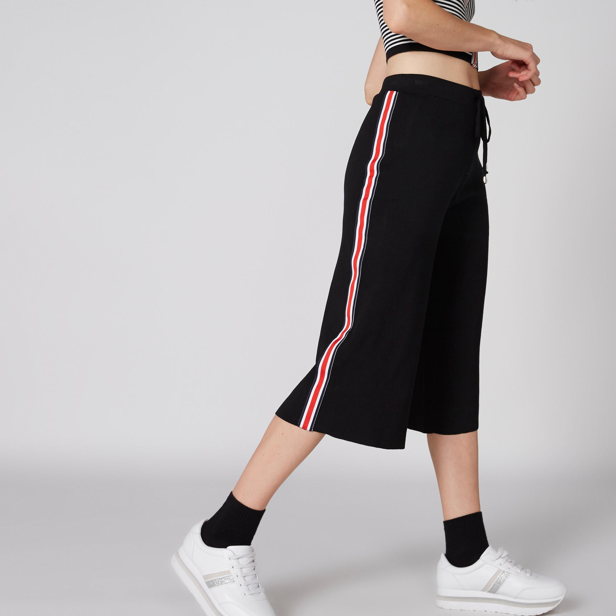 Tape Detail Culottes with Elasticised Waistband and Drawstring-women-clothing-bottoms-trousers-image-5