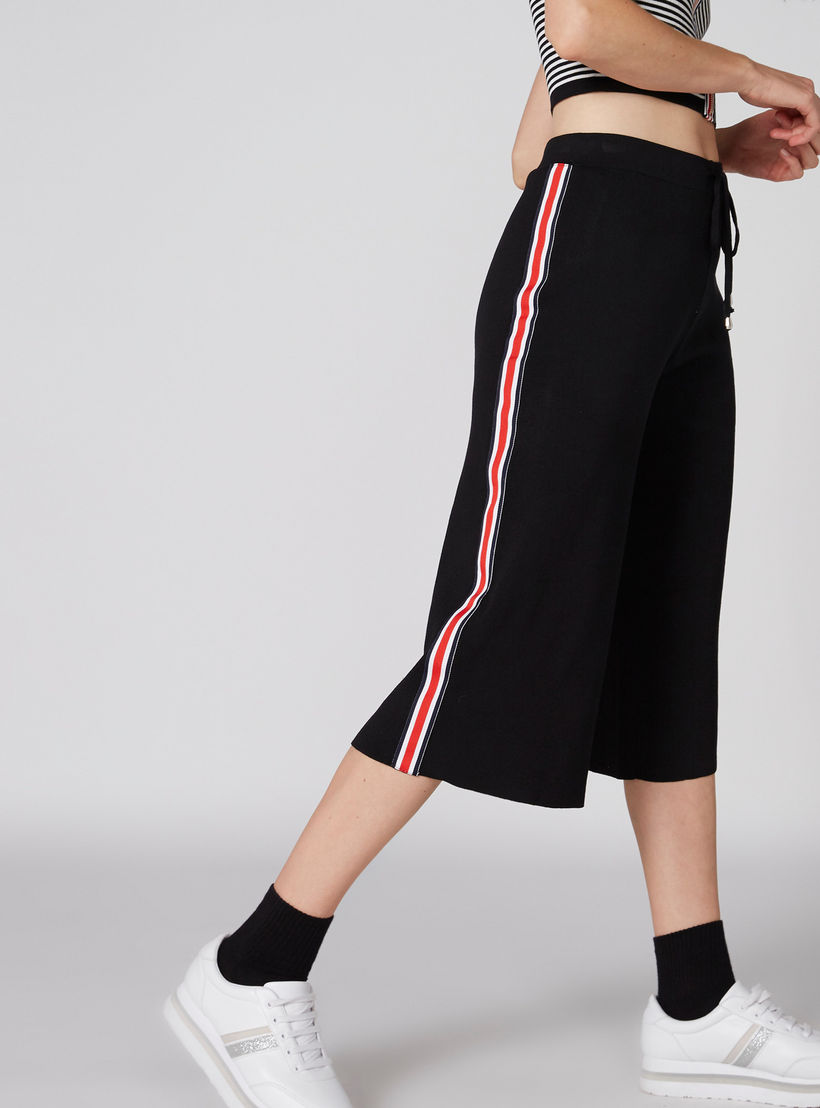 Tape Detail Culottes with Elasticised Waistband and Drawstring-women-clothing-bottoms-trousers-image-5