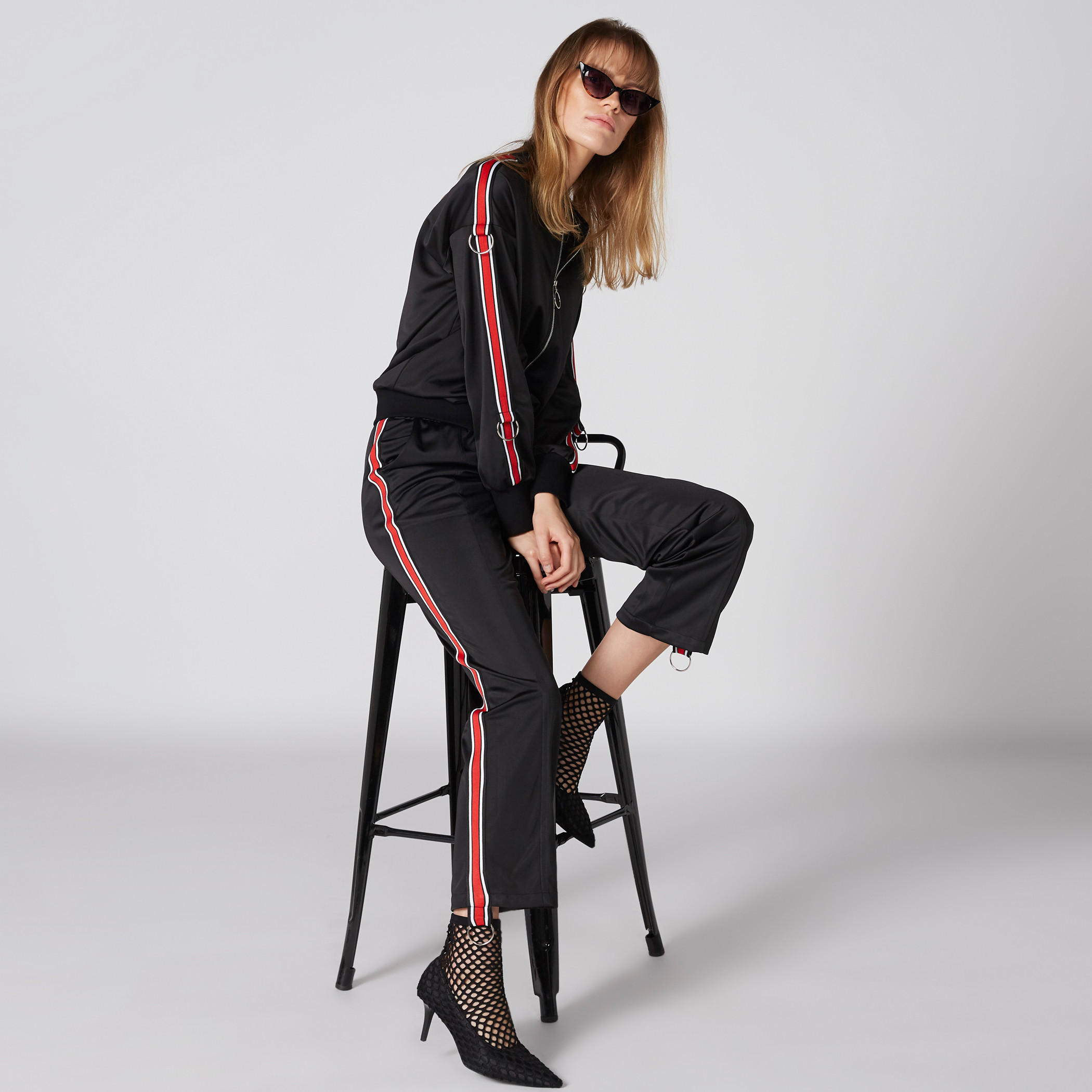 بنطال طويل بخصر مطّاطي مزيّن بشريطة-women-clothing-bottoms-trousers-image-1