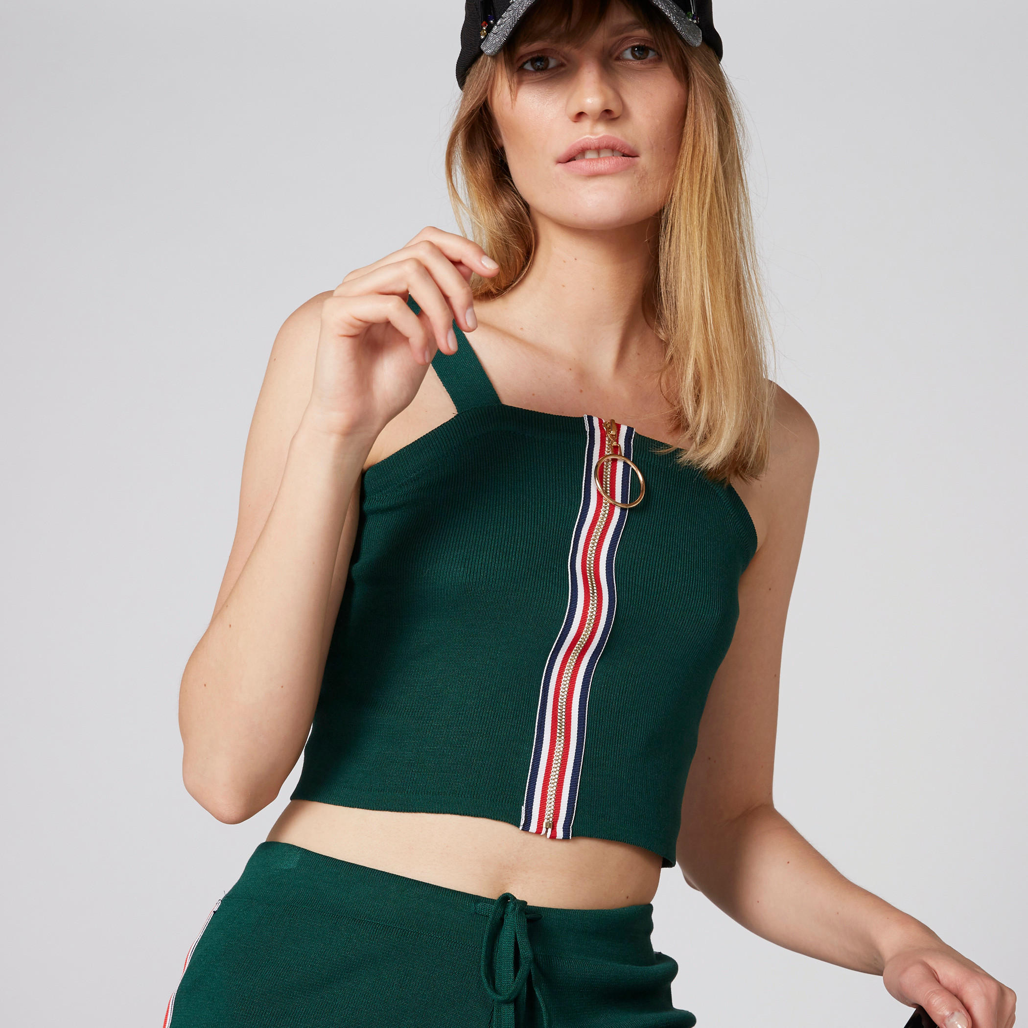 بلوزة قصيرة بارزة الملمس بسحّاب إغلاق-women-clothing-shirtsandblouses-blouses-image-1