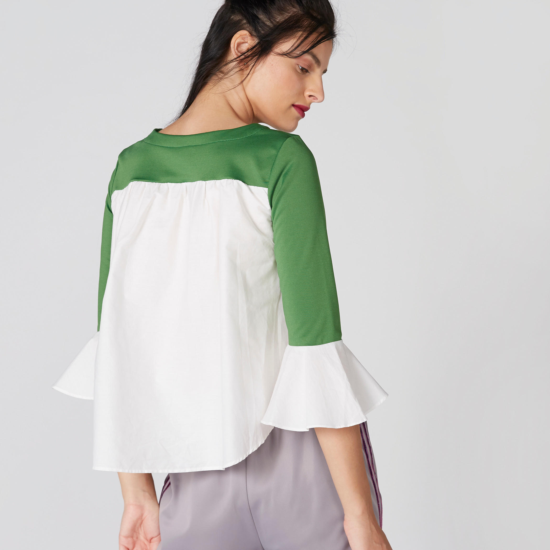 Round Neck Top with 3/4 Sleeves and Frill Detail-women-clothing-shirtsandblouses-blouses-image-2