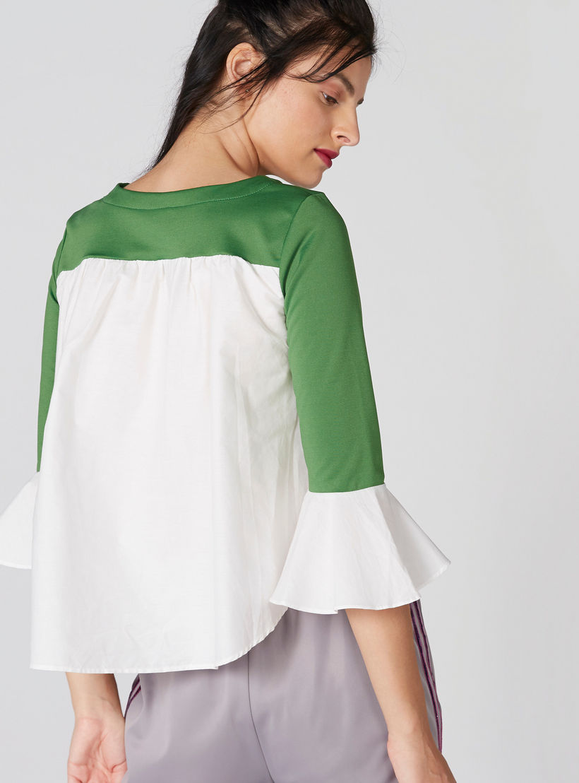 Round Neck Top with 3/4 Sleeves and Frill Detail-women-clothing-shirtsandblouses-blouses-image-2
