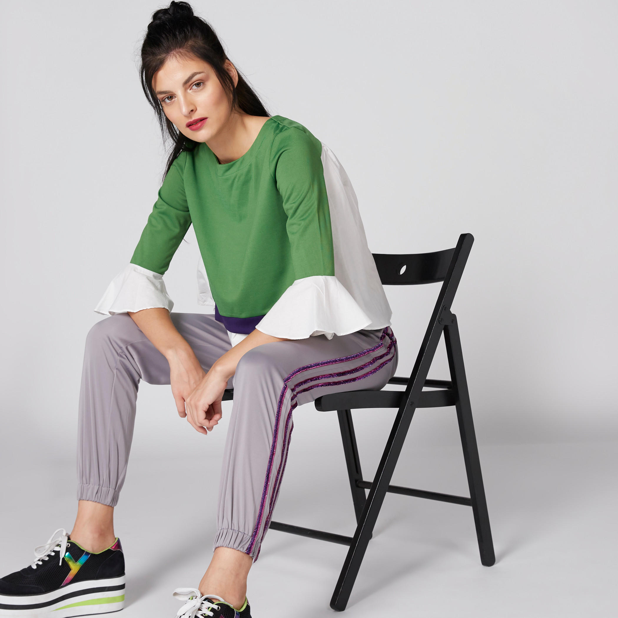 Round Neck Top with 3/4 Sleeves and Frill Detail-women-clothing-shirtsandblouses-blouses-image-3