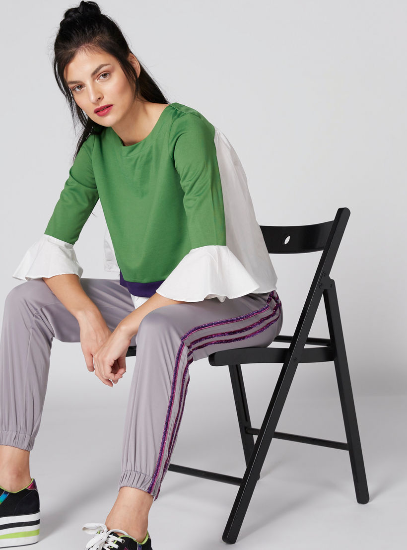 Round Neck Top with 3/4 Sleeves and Frill Detail-women-clothing-shirtsandblouses-blouses-image-3