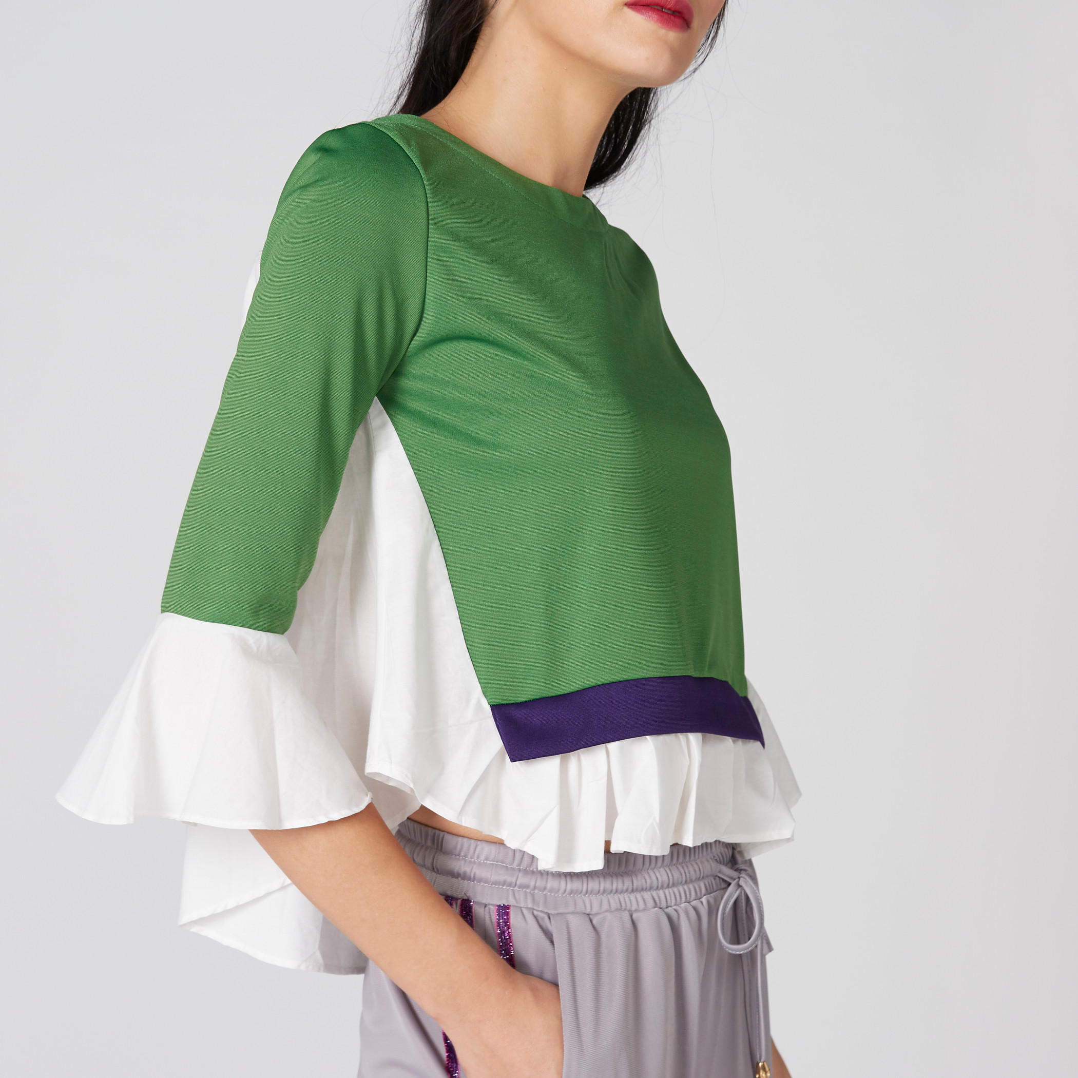 Round Neck Top with 3/4 Sleeves and Frill Detail-women-clothing-shirtsandblouses-blouses-image-4