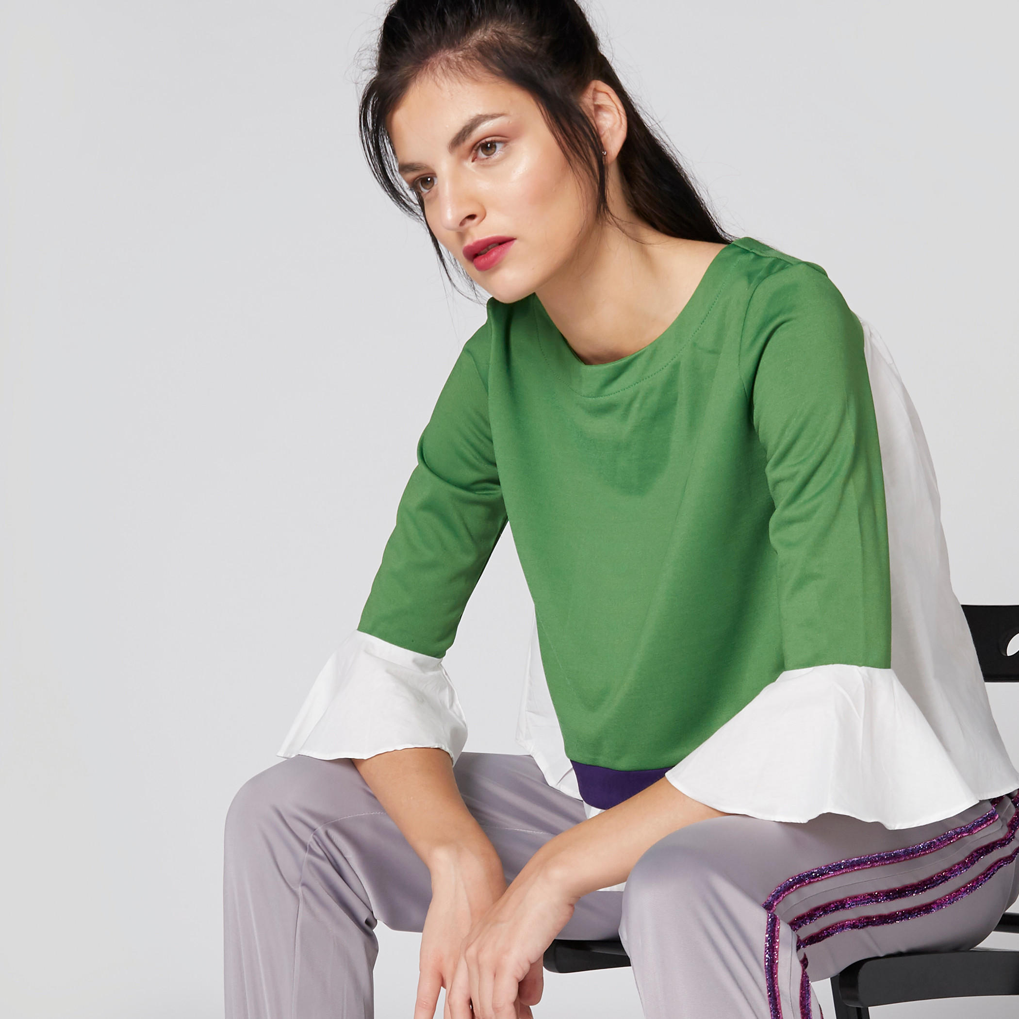 Round Neck Top with 3/4 Sleeves and Frill Detail-women-clothing-shirtsandblouses-blouses-image-5