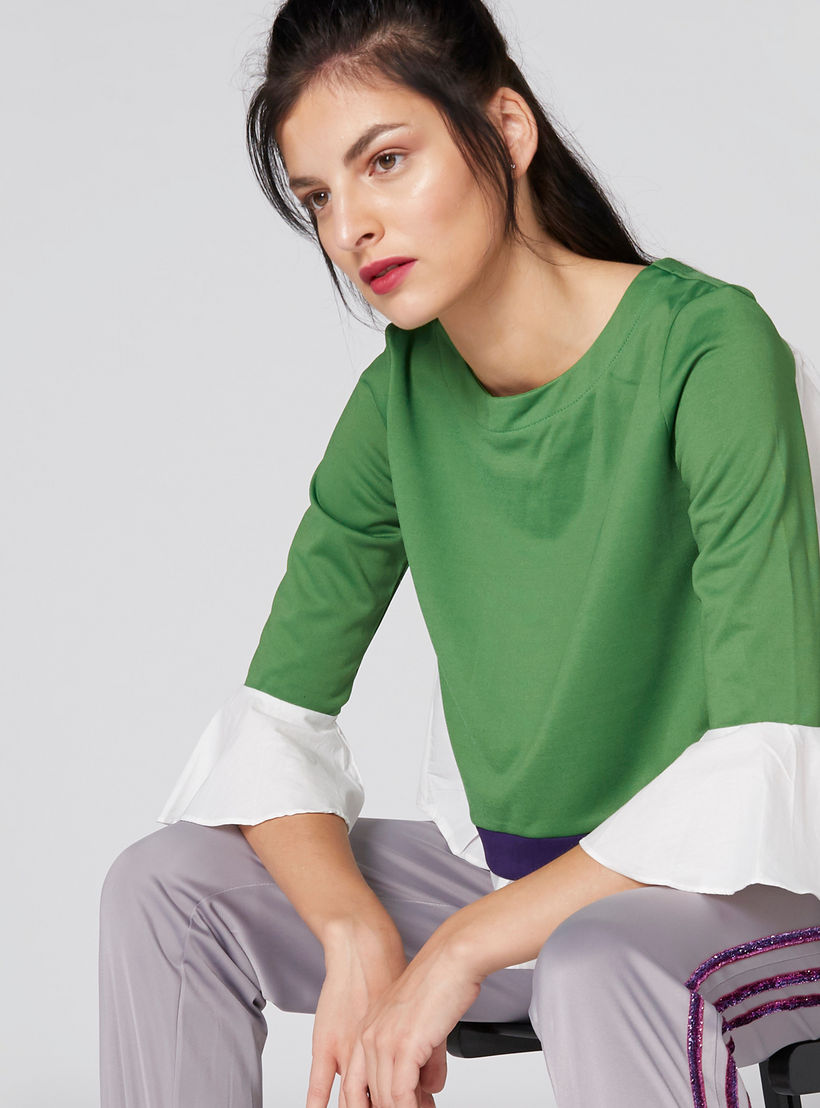 Round Neck Top with 3/4 Sleeves and Frill Detail-women-clothing-shirtsandblouses-blouses-image-5