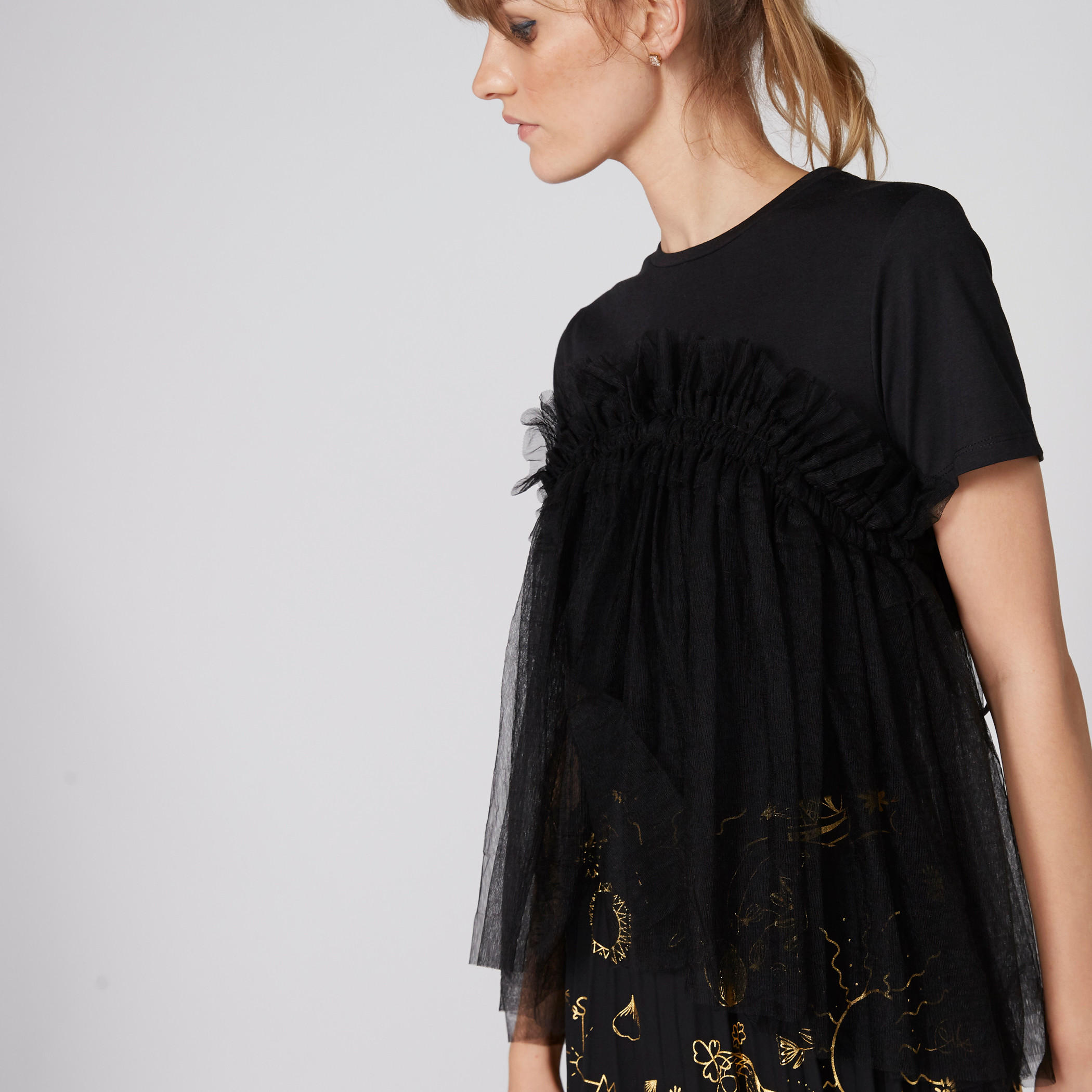 بلوزة بياقة مستديرة وأكمام قصيرة وتفاصيل دانتيل-women-clothing-shirtsandblouses-blouses-image-5