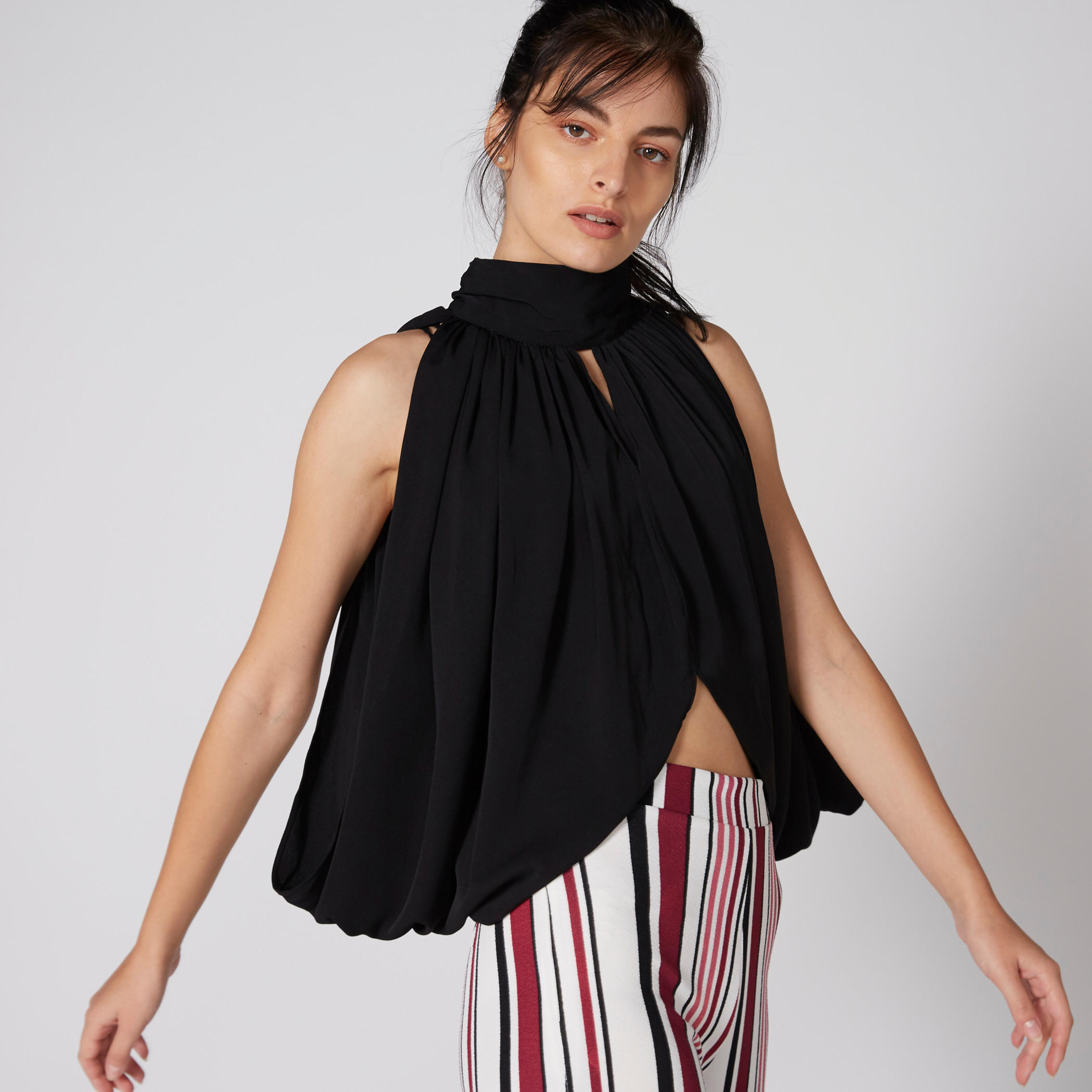 Textured Sleeveless Top with High Neck-women-clothing-shirtsandblouses-blouses-image-1