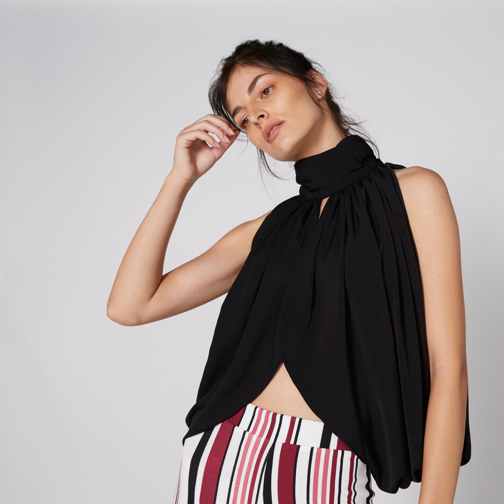 Textured Sleeveless Top with High Neck-women-clothing-shirtsandblouses-blouses-image-5