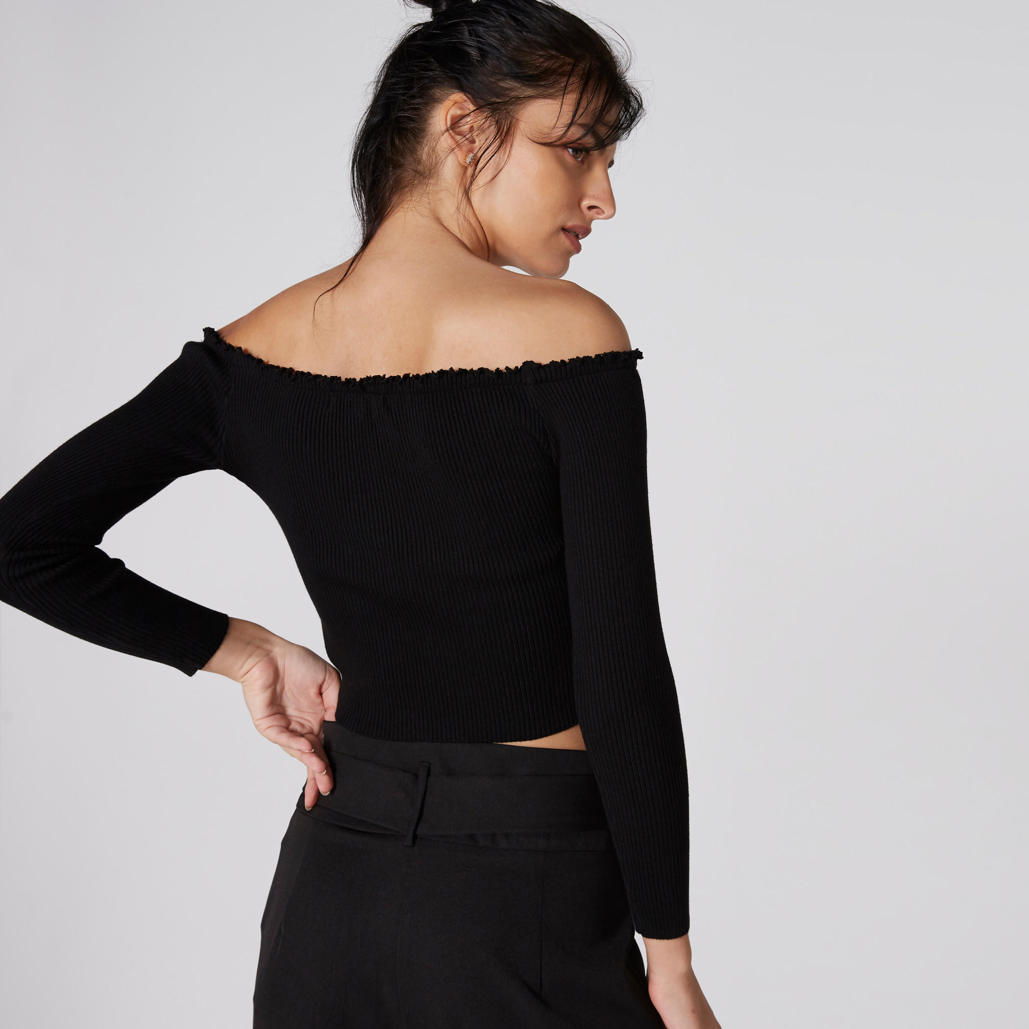Off Shoulder Crop Top with Long Sleeves and Eyelet Detail-women-clothing-shirtsandblouses-blouses-image-2