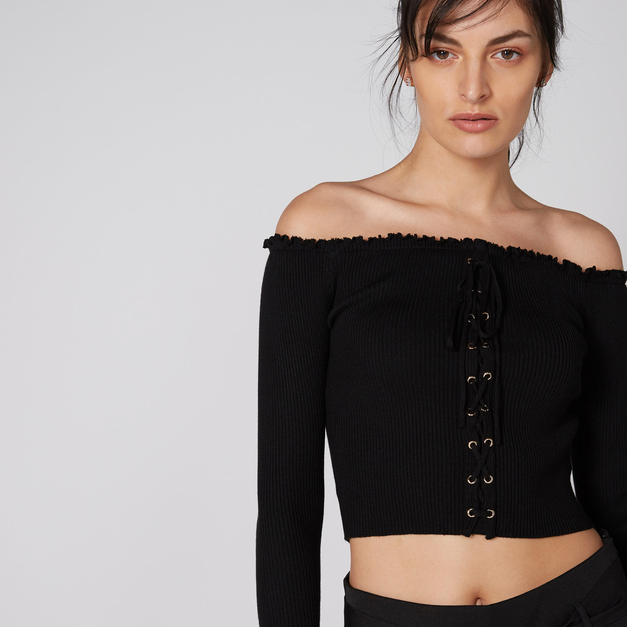 Off Shoulder Crop Top with Long Sleeves and Eyelet Detail-women-clothing-shirtsandblouses-blouses-image-3