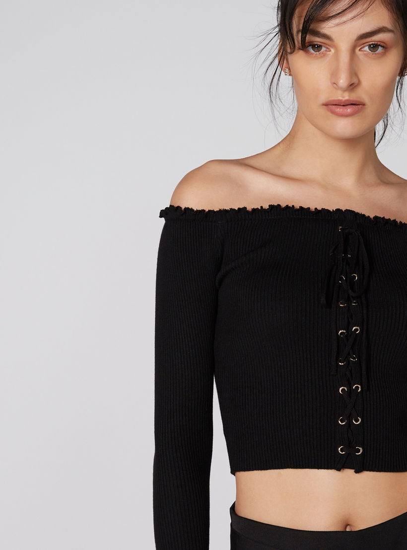 Off Shoulder Crop Top with Long Sleeves and Eyelet Detail-women-clothing-shirtsandblouses-blouses-image-3