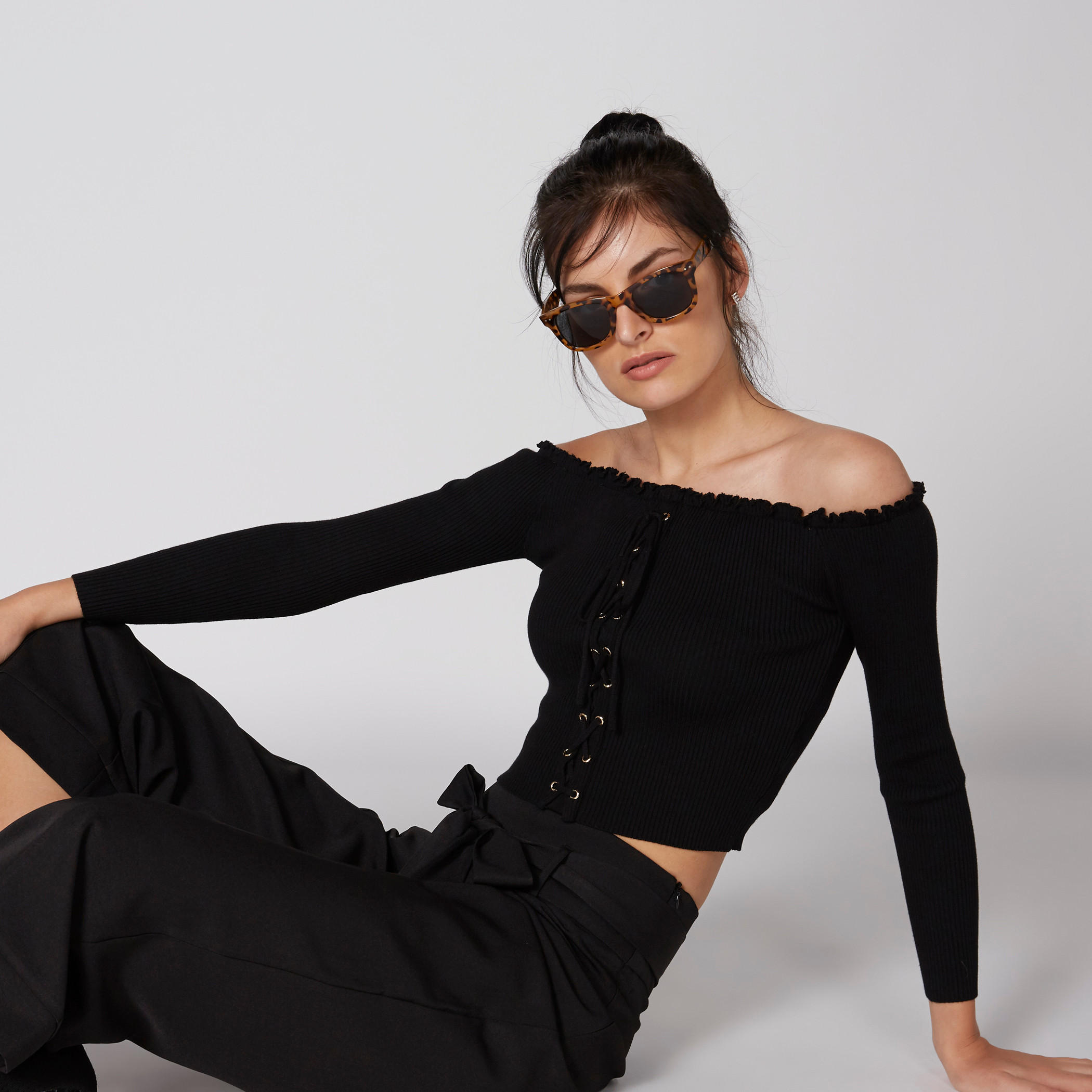 Off Shoulder Crop Top with Long Sleeves and Eyelet Detail-women-clothing-shirtsandblouses-blouses-image-4