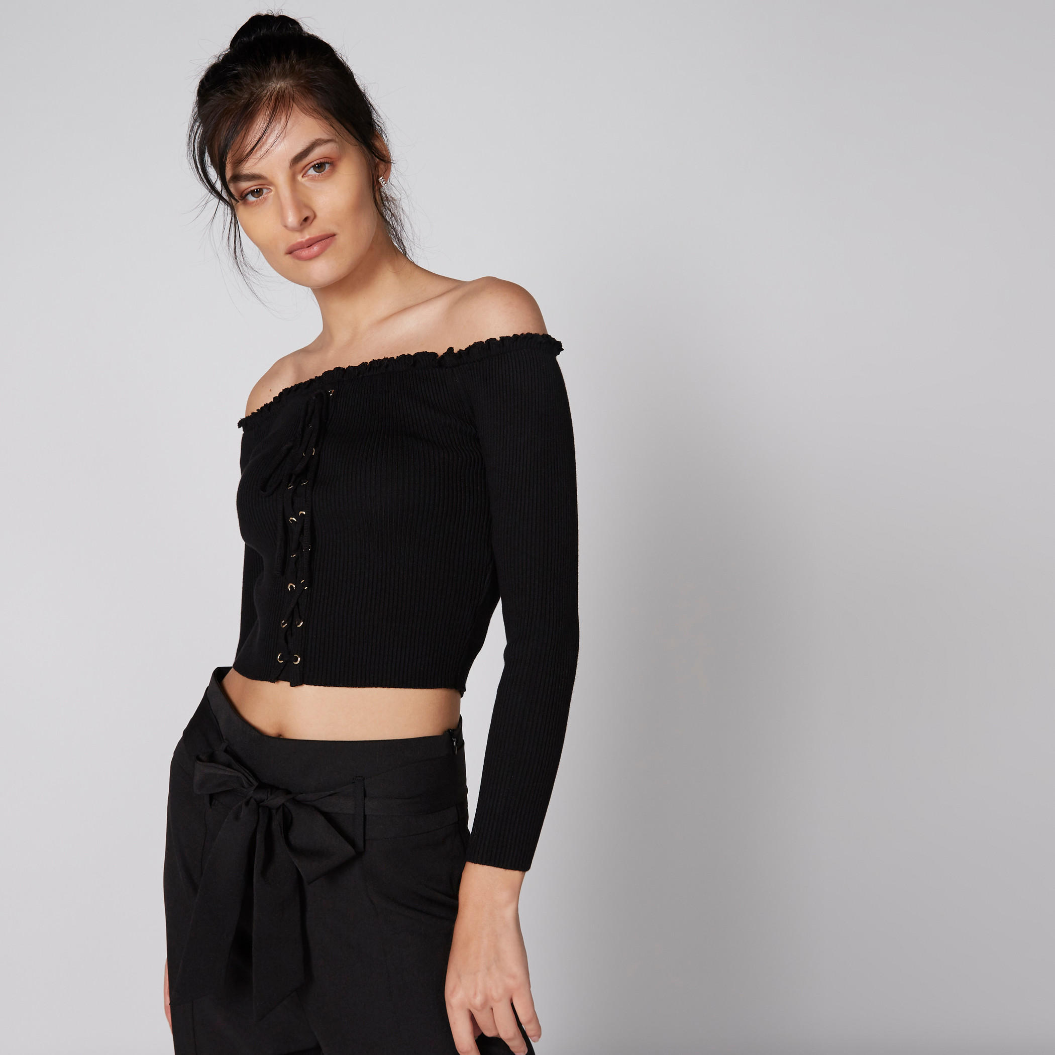 Off Shoulder Crop Top with Long Sleeves and Eyelet Detail-women-clothing-shirtsandblouses-blouses-image-5