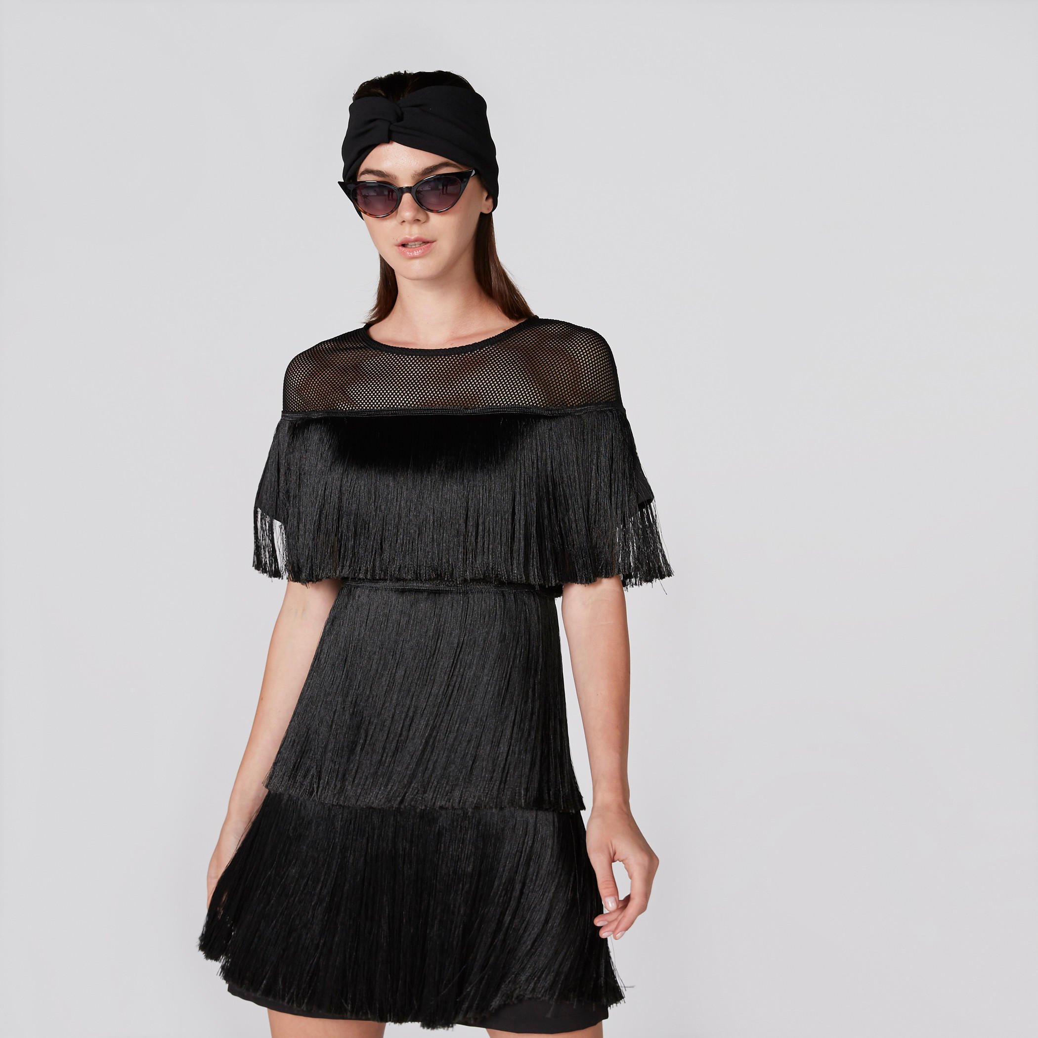 فستان قصير بسحّاب إغلاق وشراشيب وتفاصيل شبكية-women-clothing-dresses-image-3