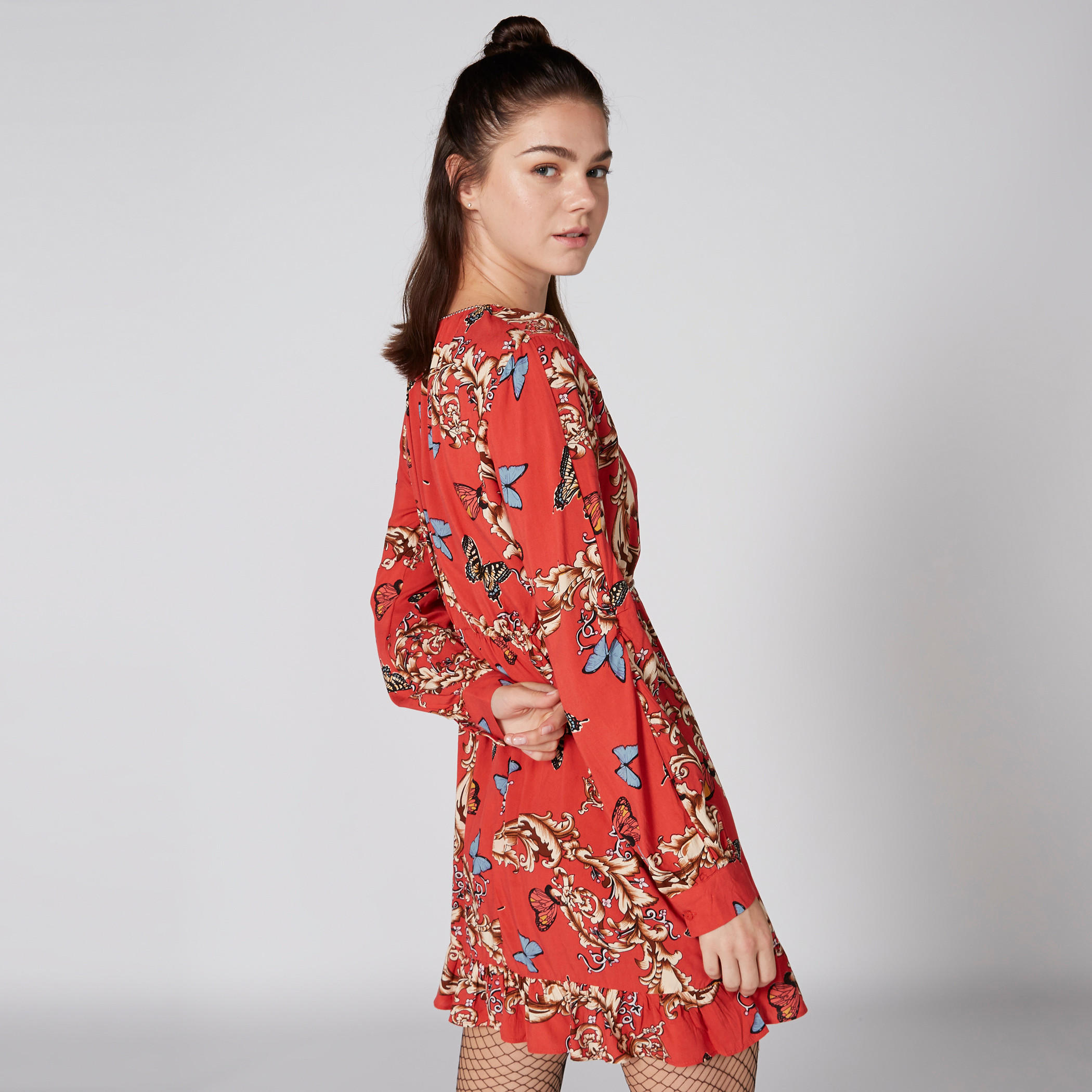 فستان قصير بأكمام طويلة وأربطة-women-clothing-dresses-image-2
