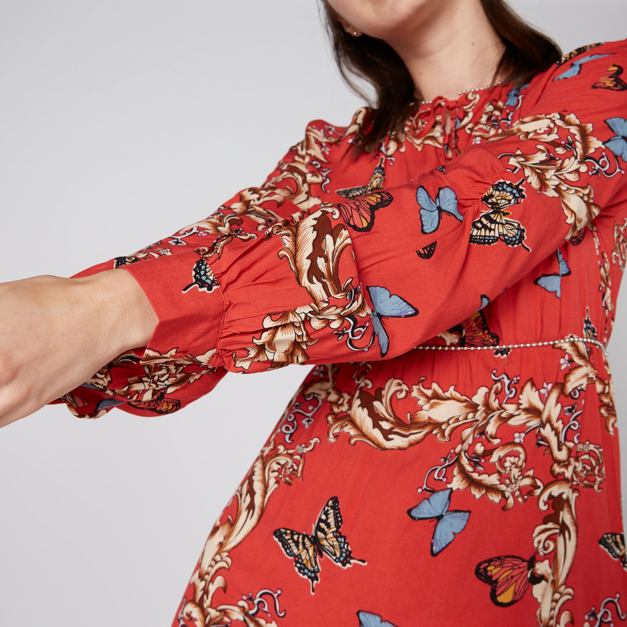 فستان قصير بأكمام طويلة وأربطة-women-clothing-dresses-image-4