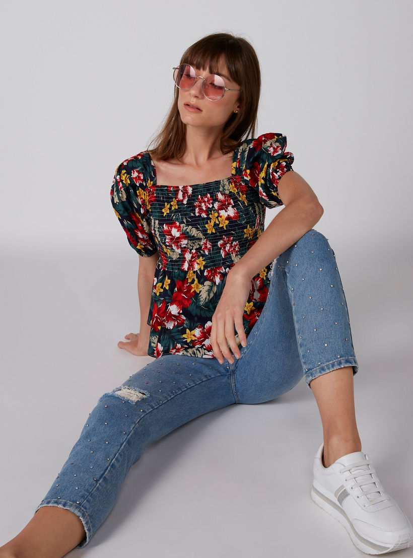 بلوزة قصيرة بطبعات وأكمام قصيرة-women-clothing-shirtsandblouses-blouses-image-1