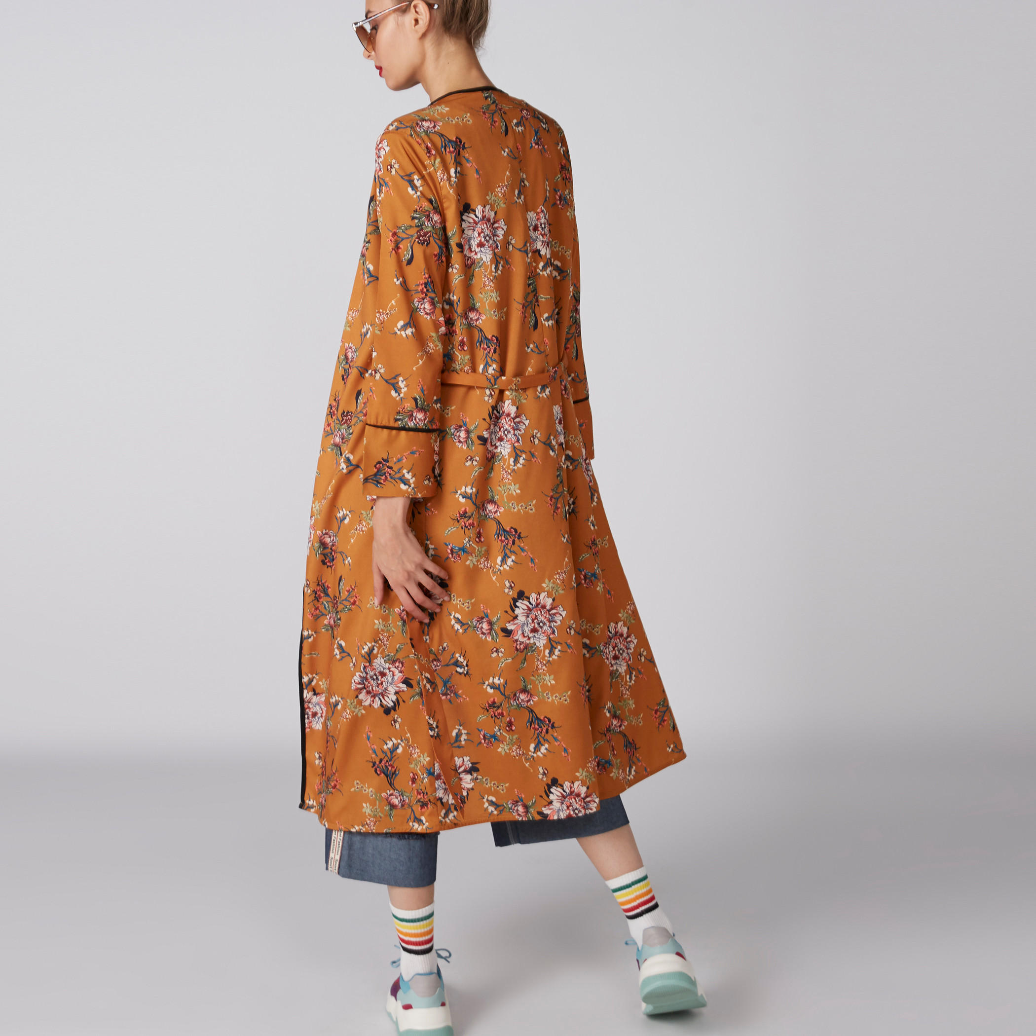 Floral Printed Longline Shrug with Long Sleeves and Tie Up-women-winterwear-cardigansandjumpers-cardigans-image-2