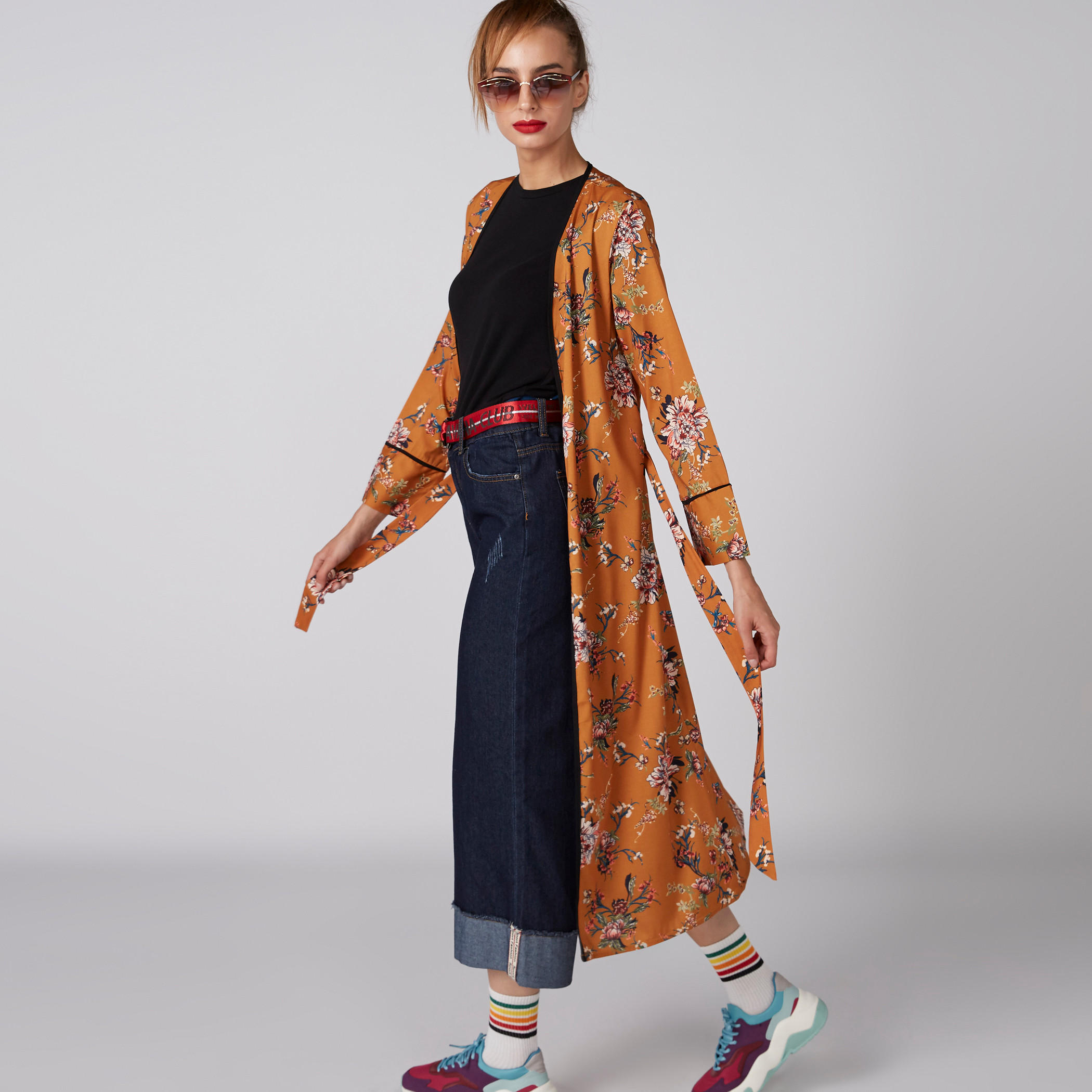 Floral Printed Longline Shrug with Long Sleeves and Tie Up-women-winterwear-cardigansandjumpers-cardigans-image-3