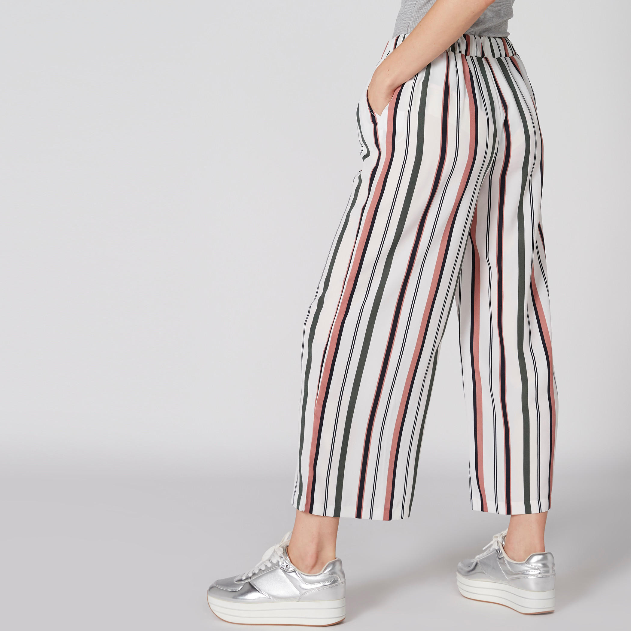 بنطال واسع الساقين مقلم بجيوب وأربطة-women-clothing-bottoms-trousers-image-2