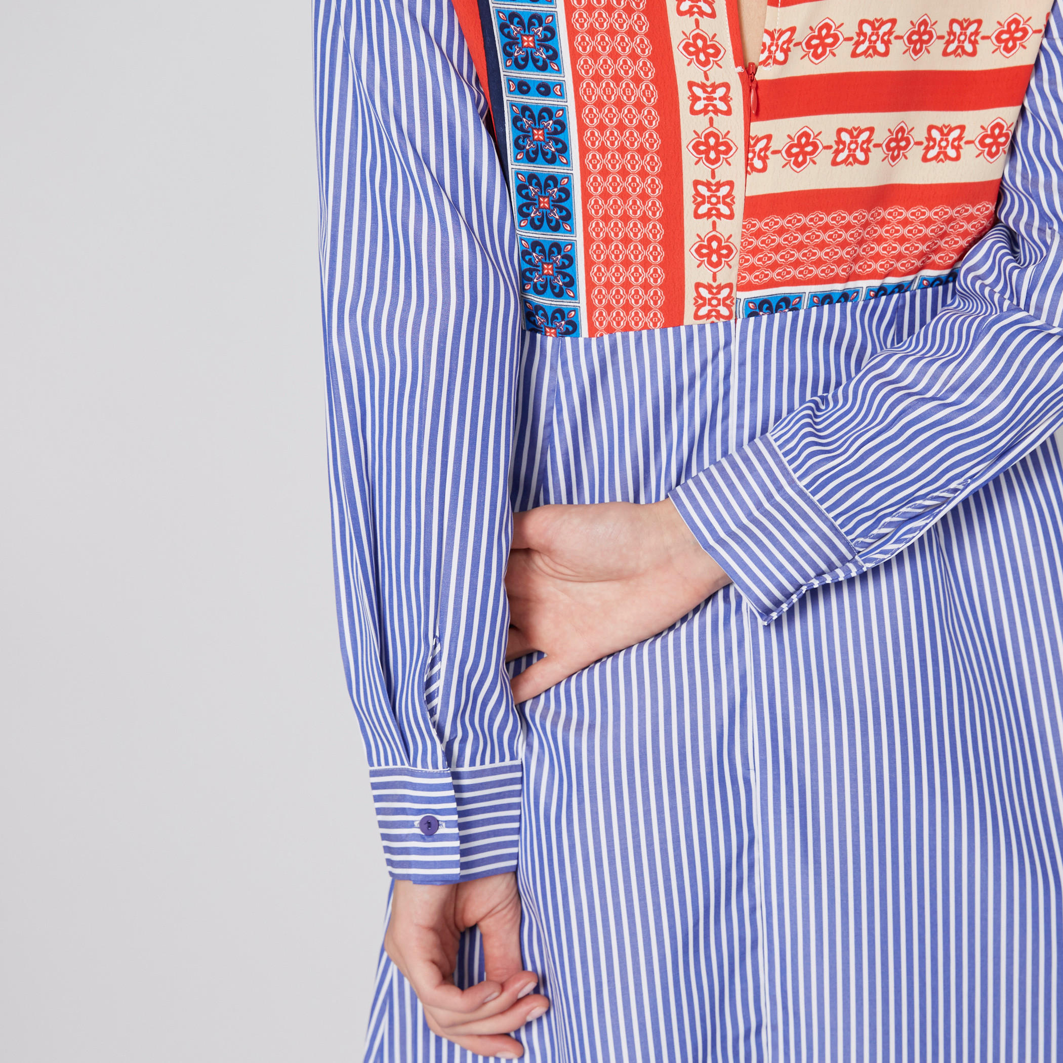 فستان مقلم متوسط الطول بأكمام طويلة وأربطة-women-clothing-dresses-image-3
