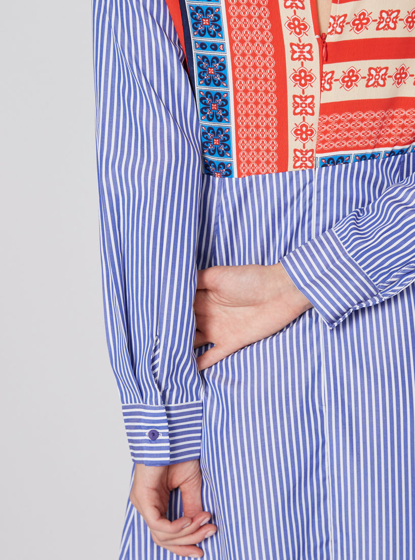 فستان مقلم متوسط الطول بأكمام طويلة وأربطة-women-clothing-dresses-image-3